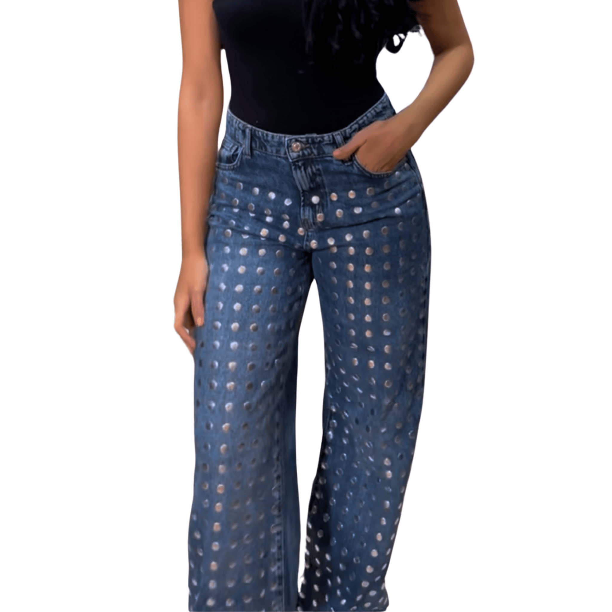 Polka Denim Wide-Leg Jeans