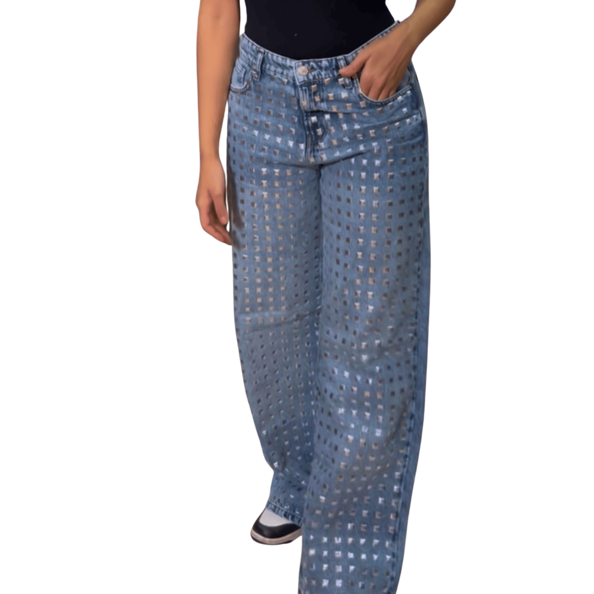 Grid squares Wide-Leg Jeans