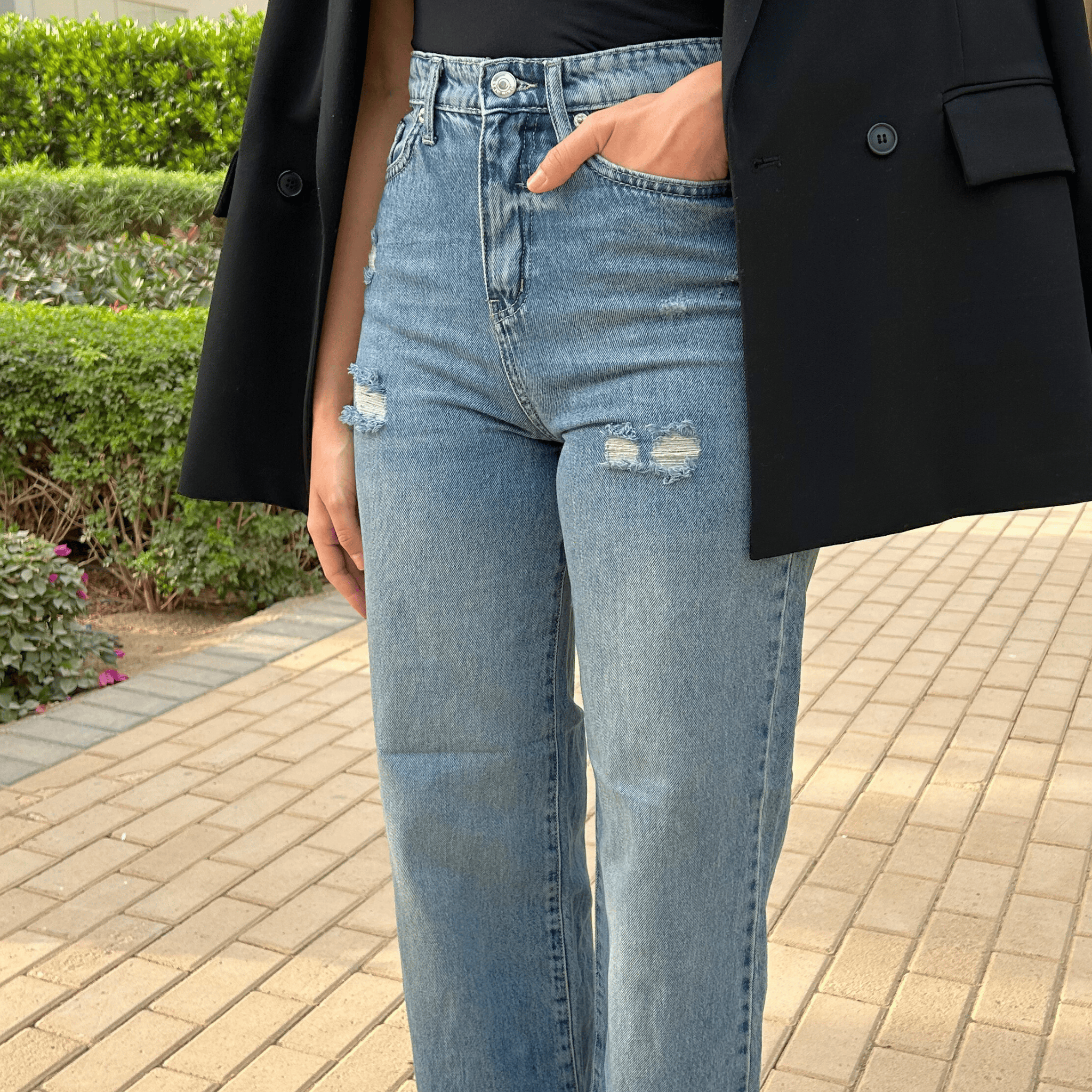 High-Waist Long Straight-Leg Jeans