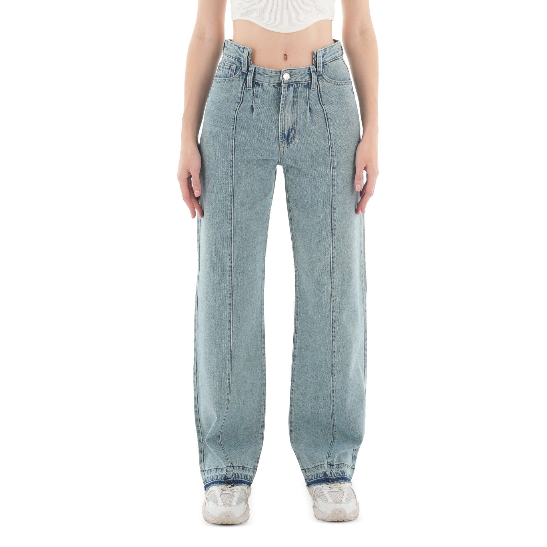 High-Waist Acid Wash Straight Leg Jeans - Lioroucci