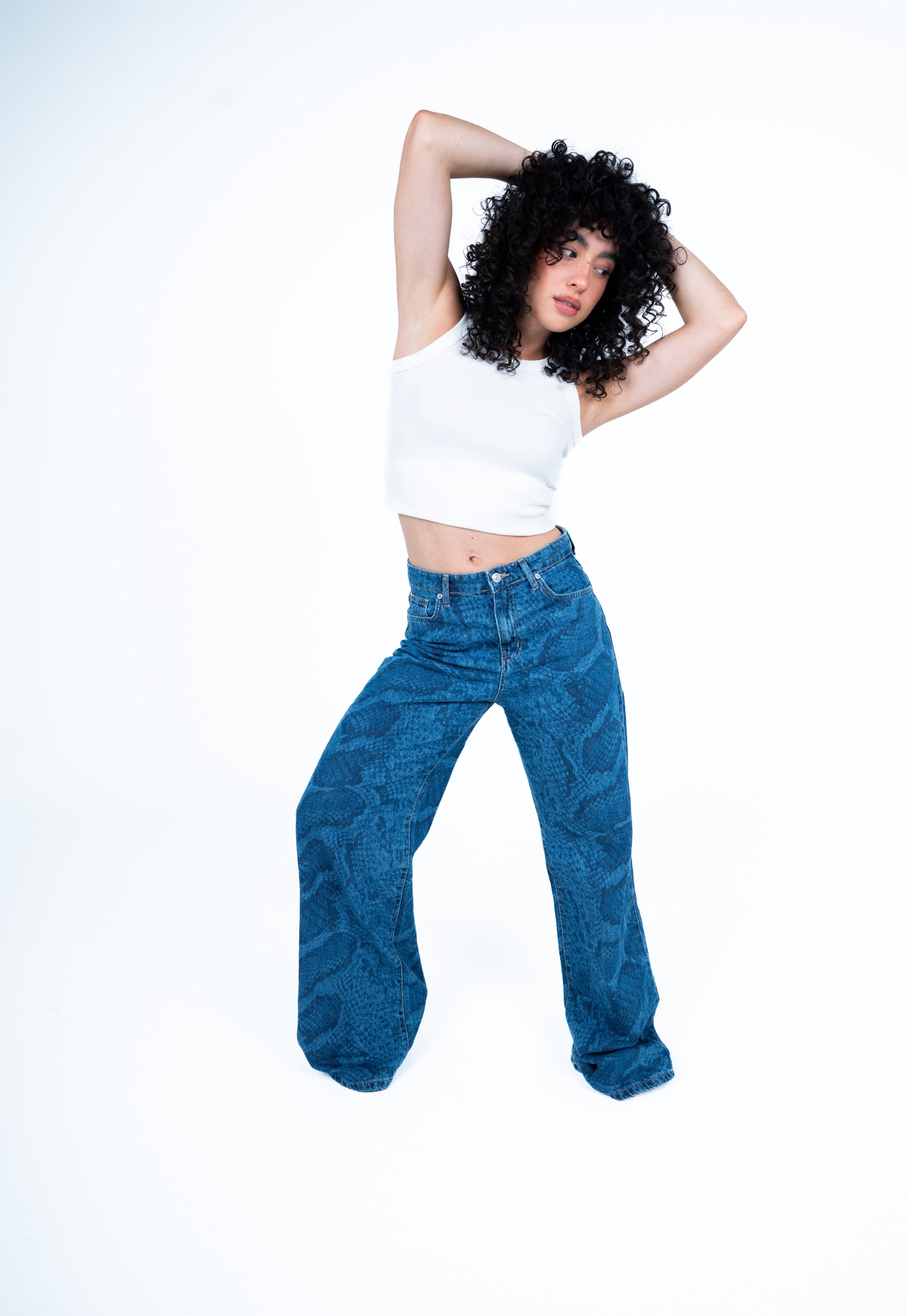 Dark color snake print jeans