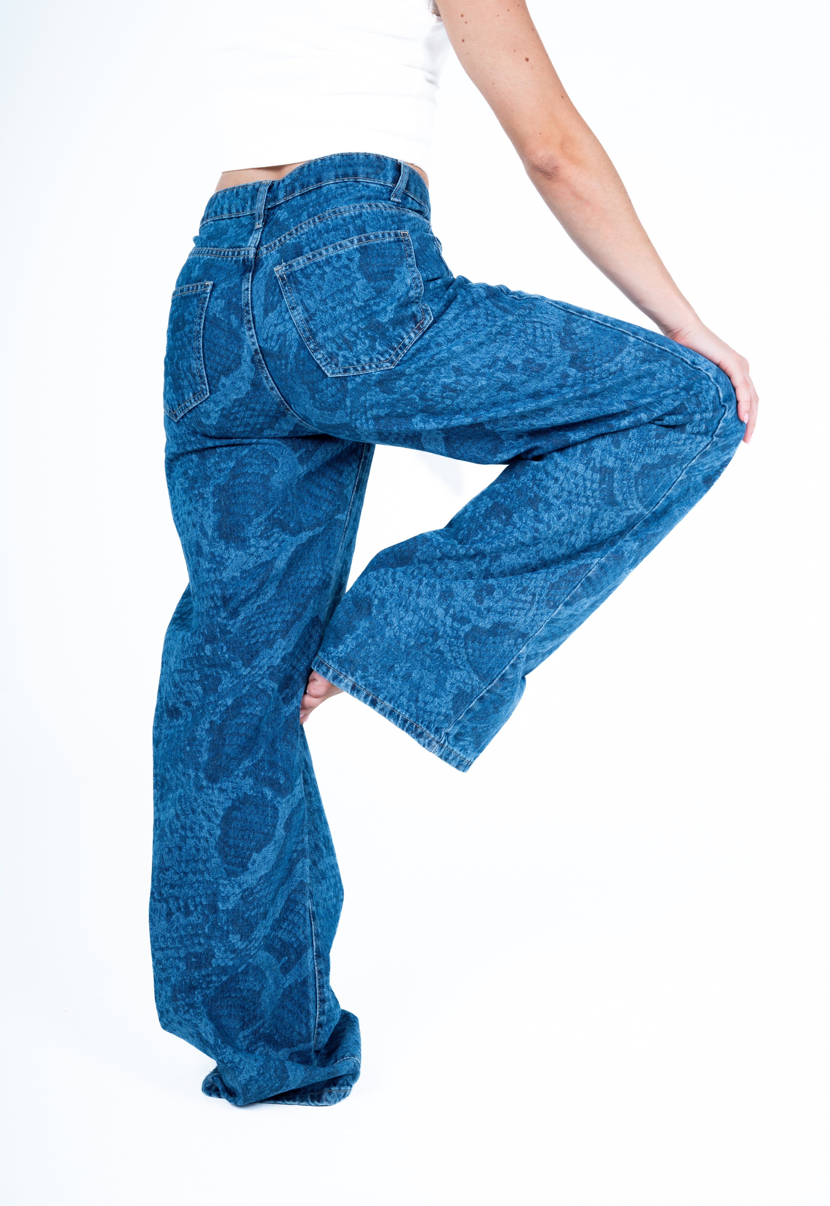 Dark color snake print jeans