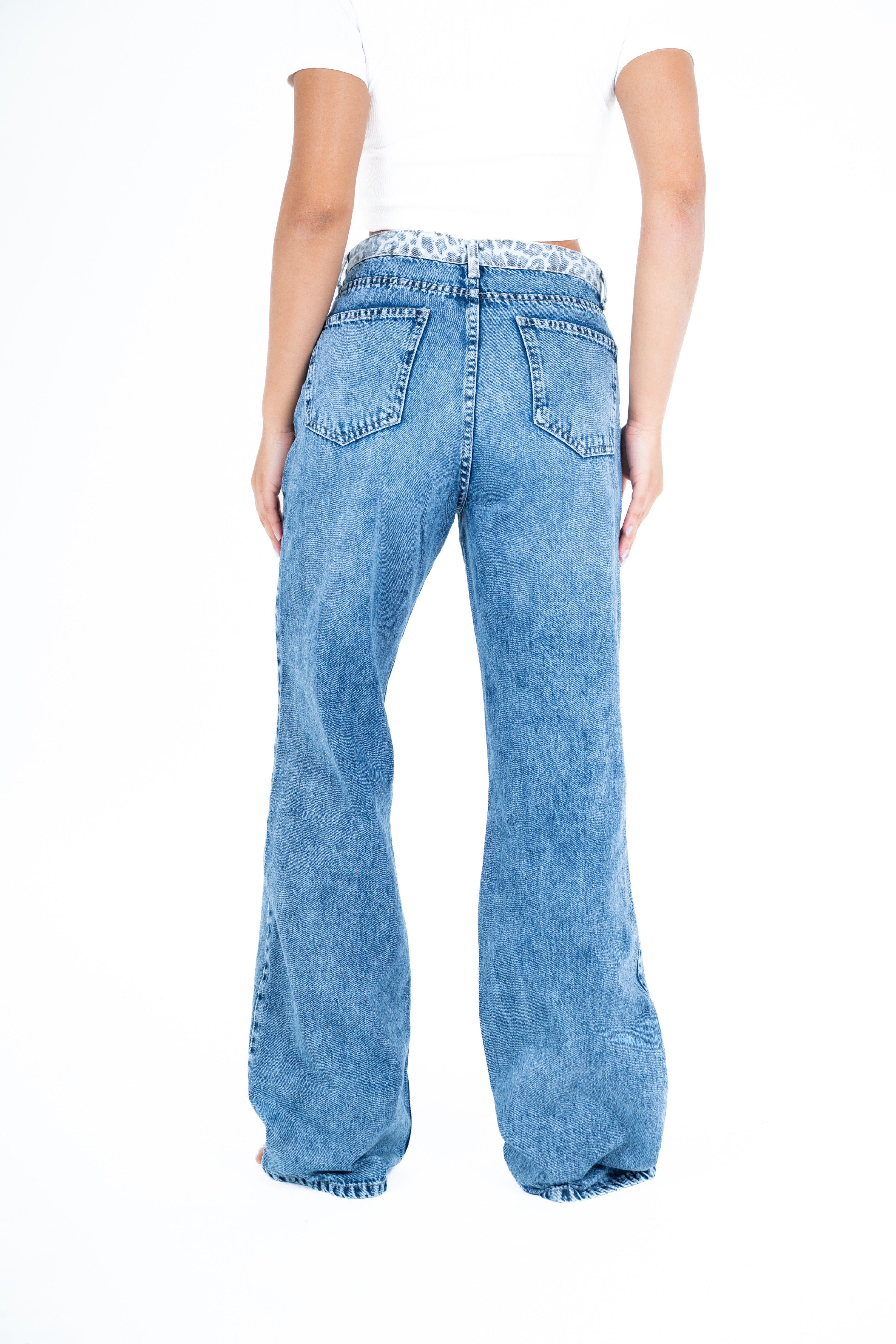 washed color leopard waist