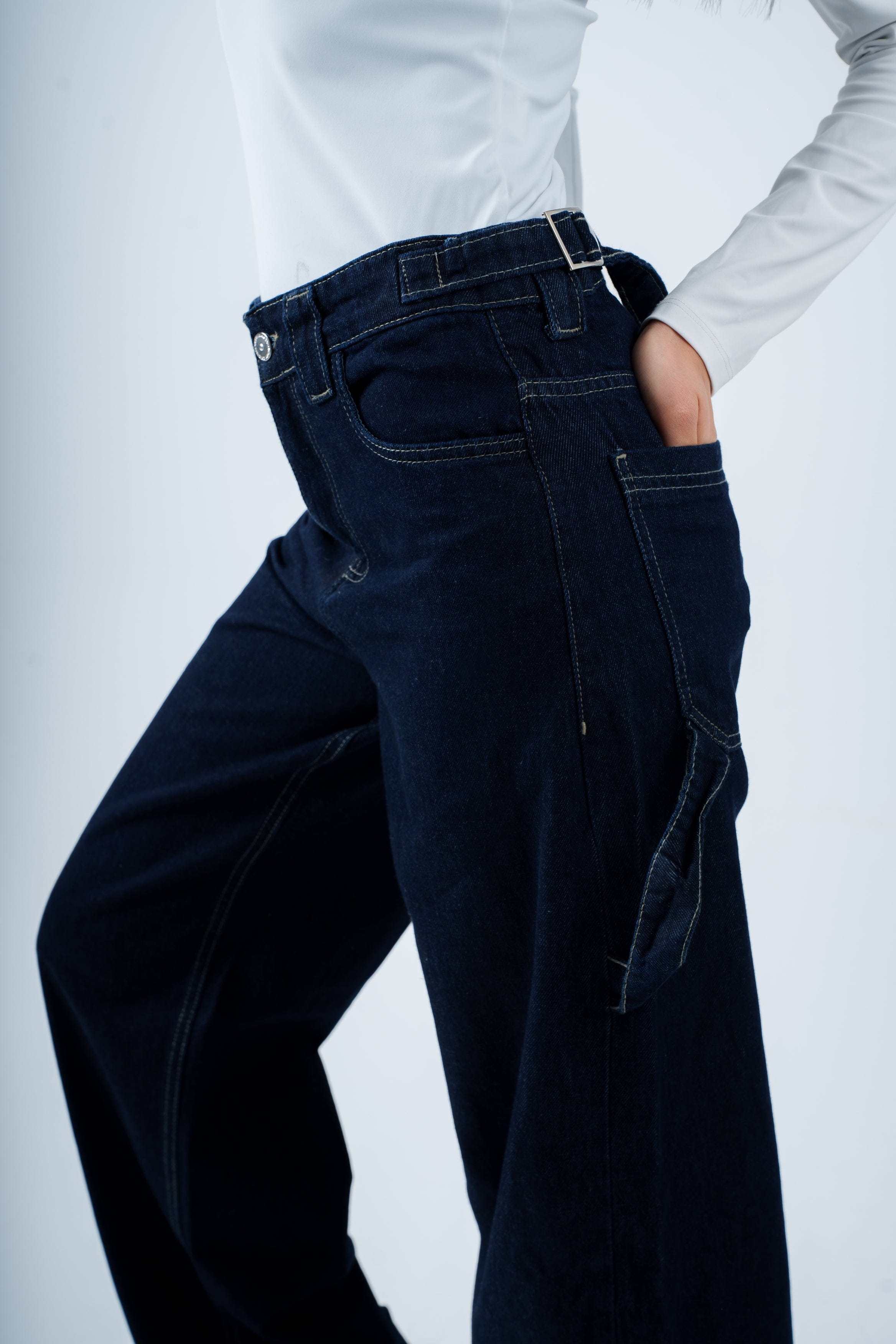 High-Waist Dark Indigo Skater Jeans