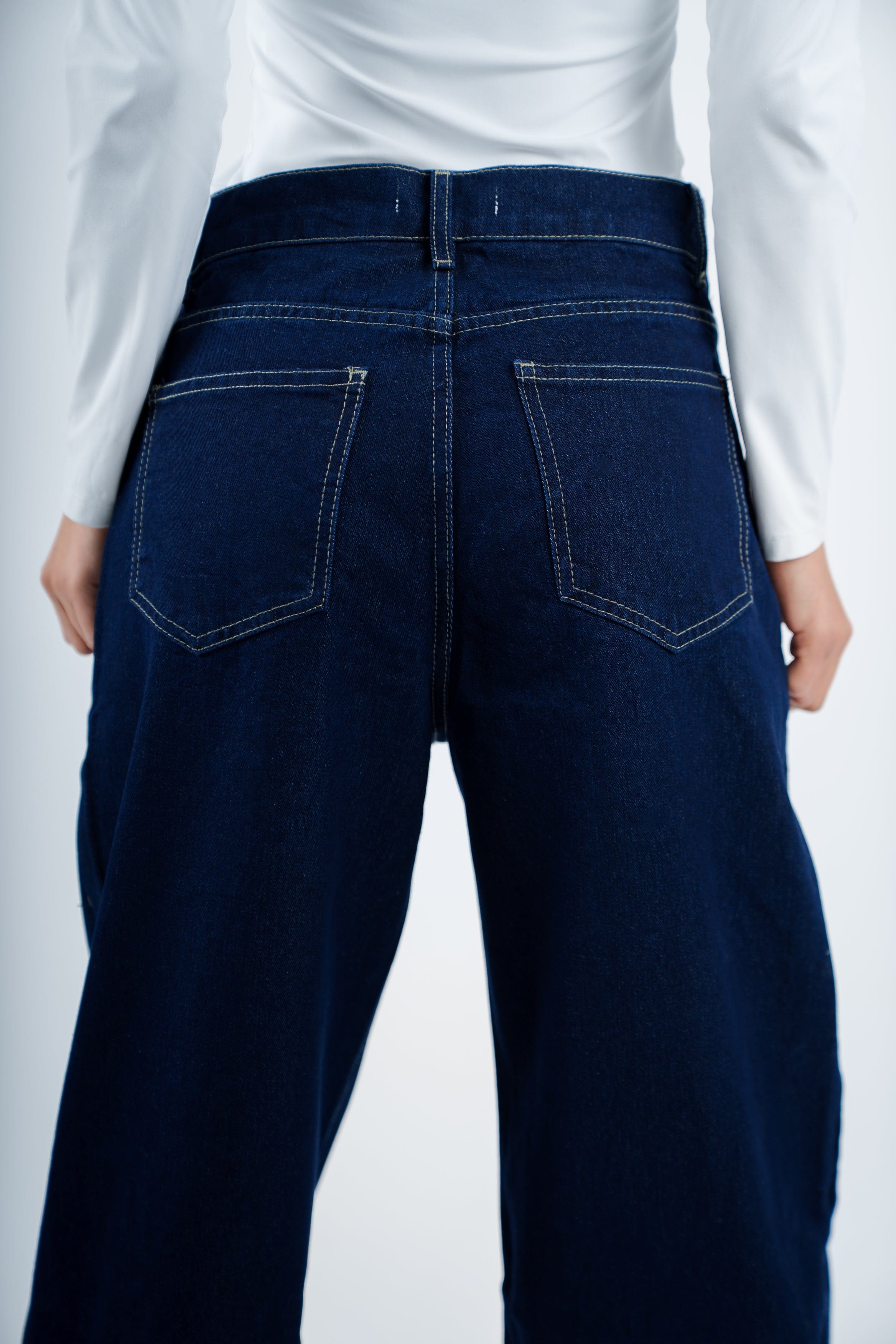 High-Waist Indigo Cross Wide Leg Jeans