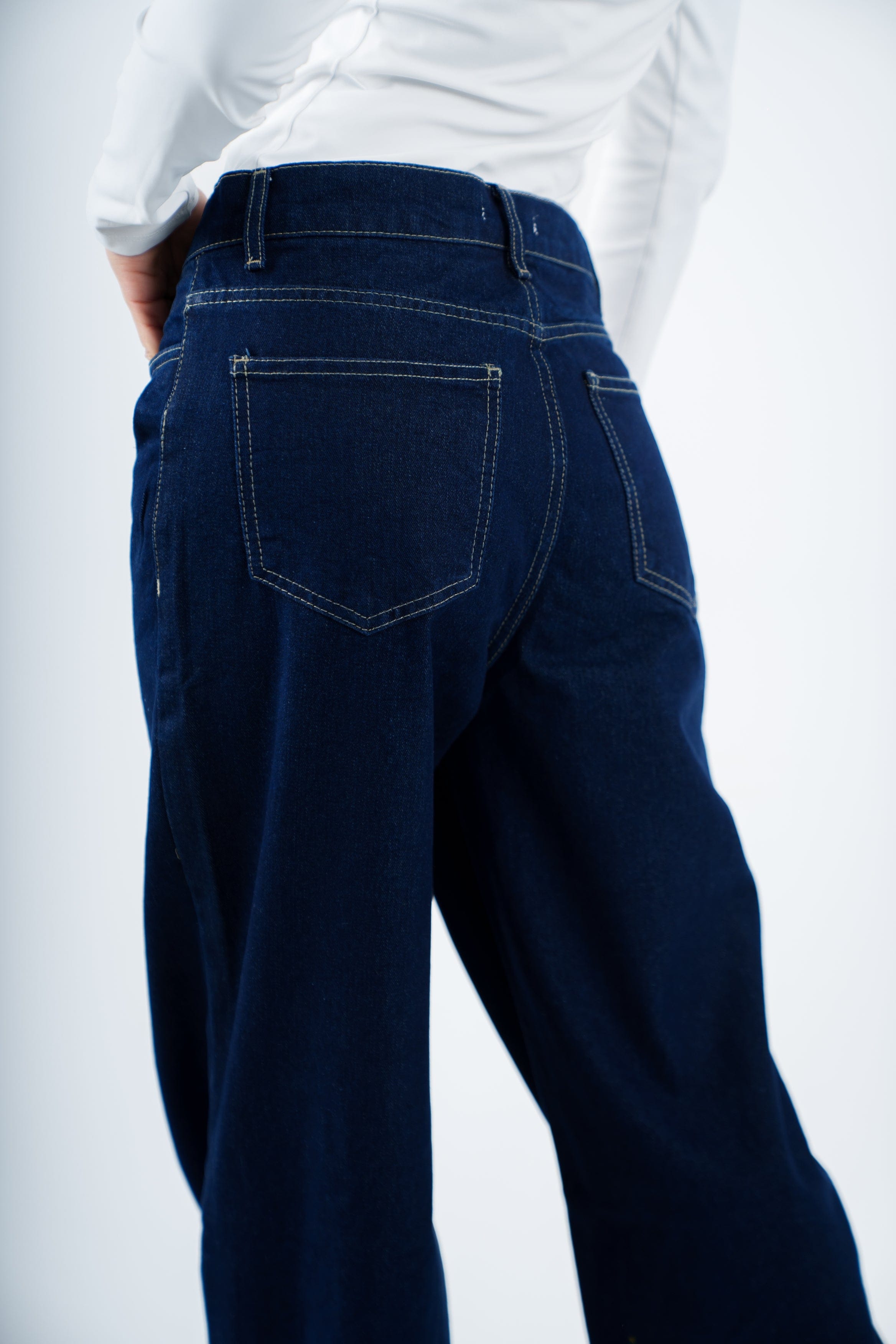 High-Waist Indigo Cross Wide Leg Jeans