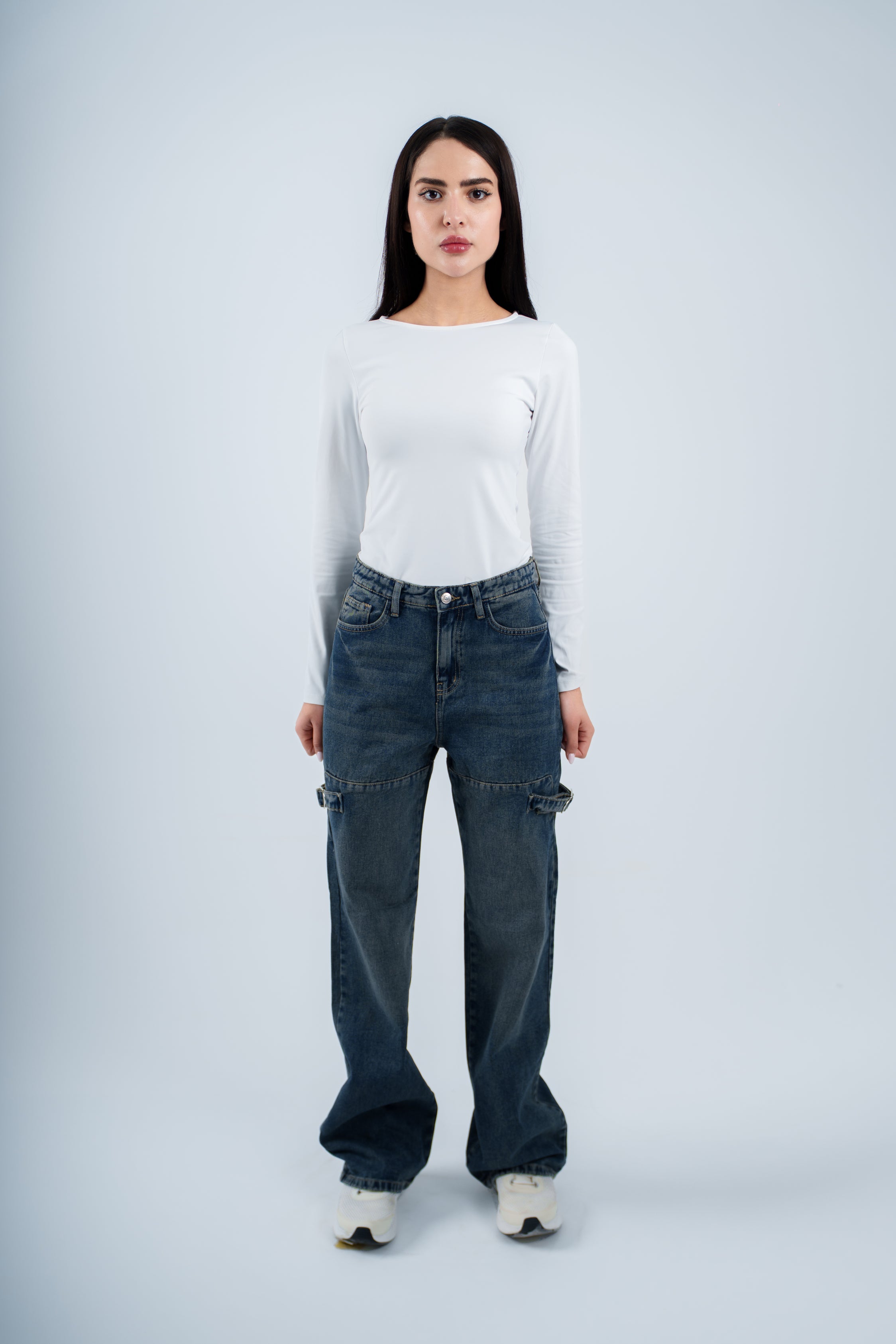 High-Waist Dirty Wash Straight Leg Jeans