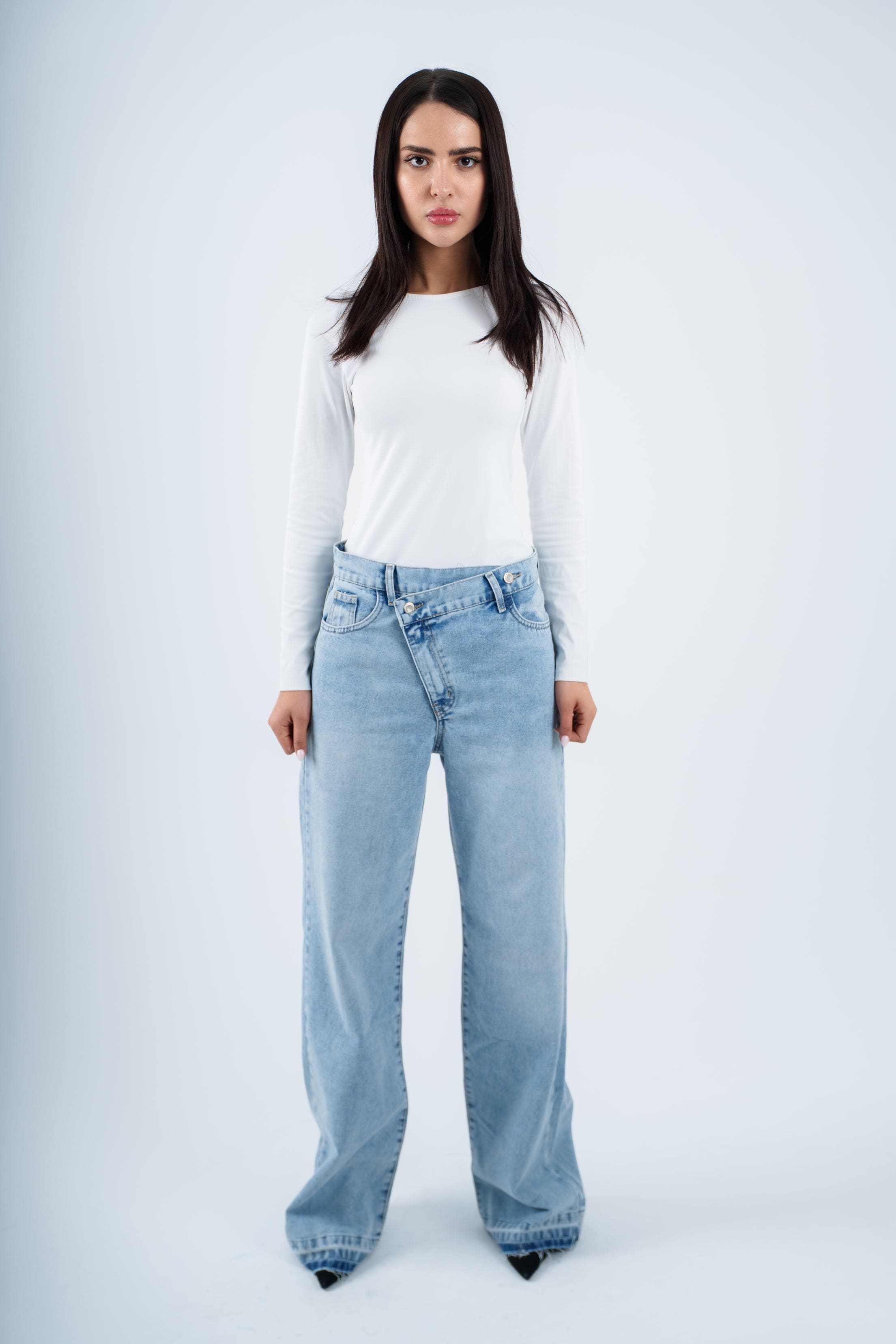 High-Waist Lghit Cross Wide Leg Jeans