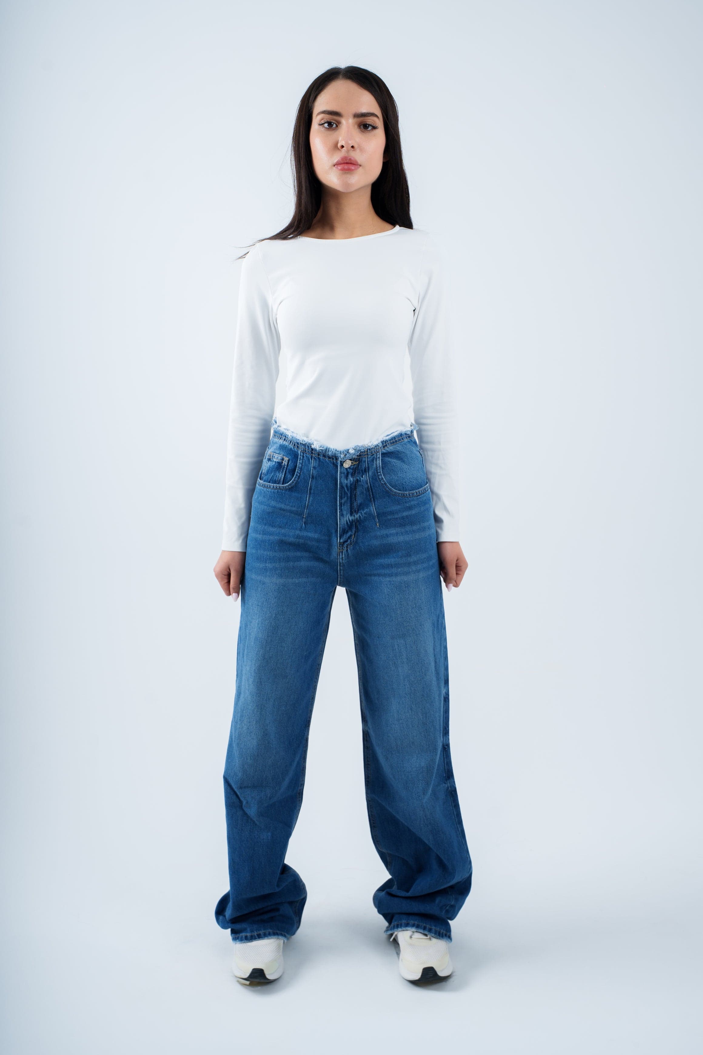 No Waist Jeans Medium Wash Wide Leg