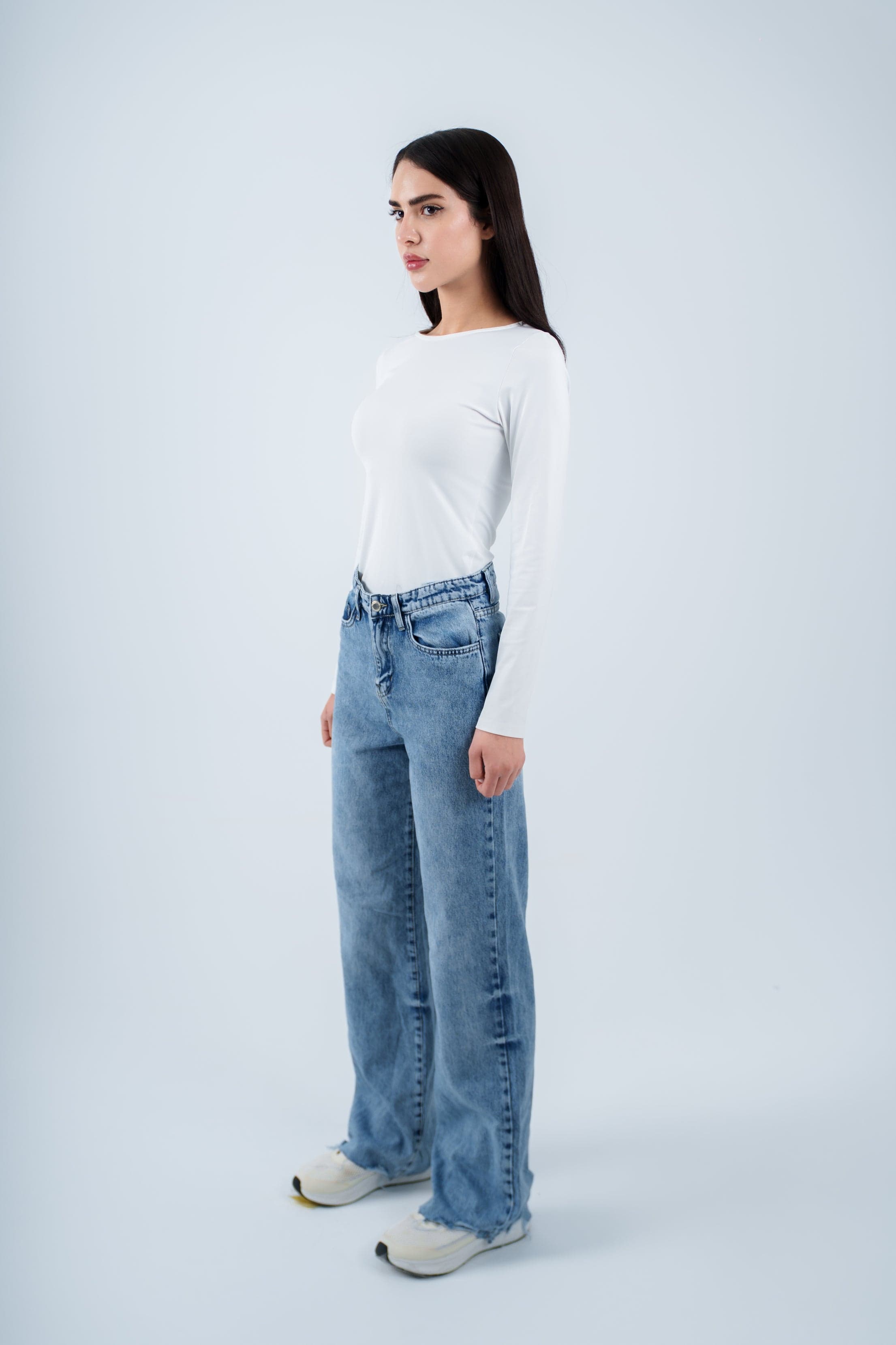 High-Waist Medium Wash Straight Leg Jeans
