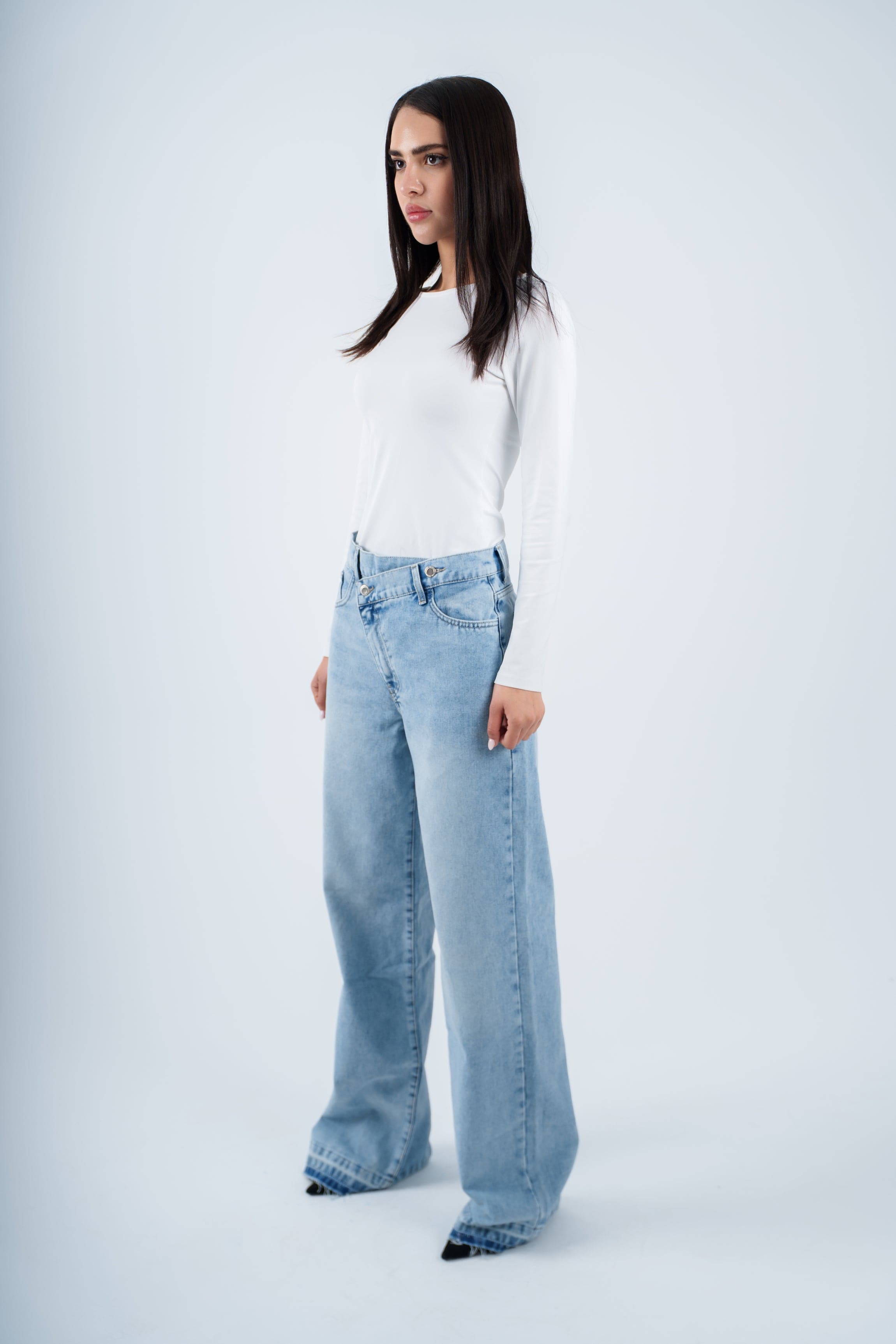 High-Waist Lghit Cross Wide Leg Jeans