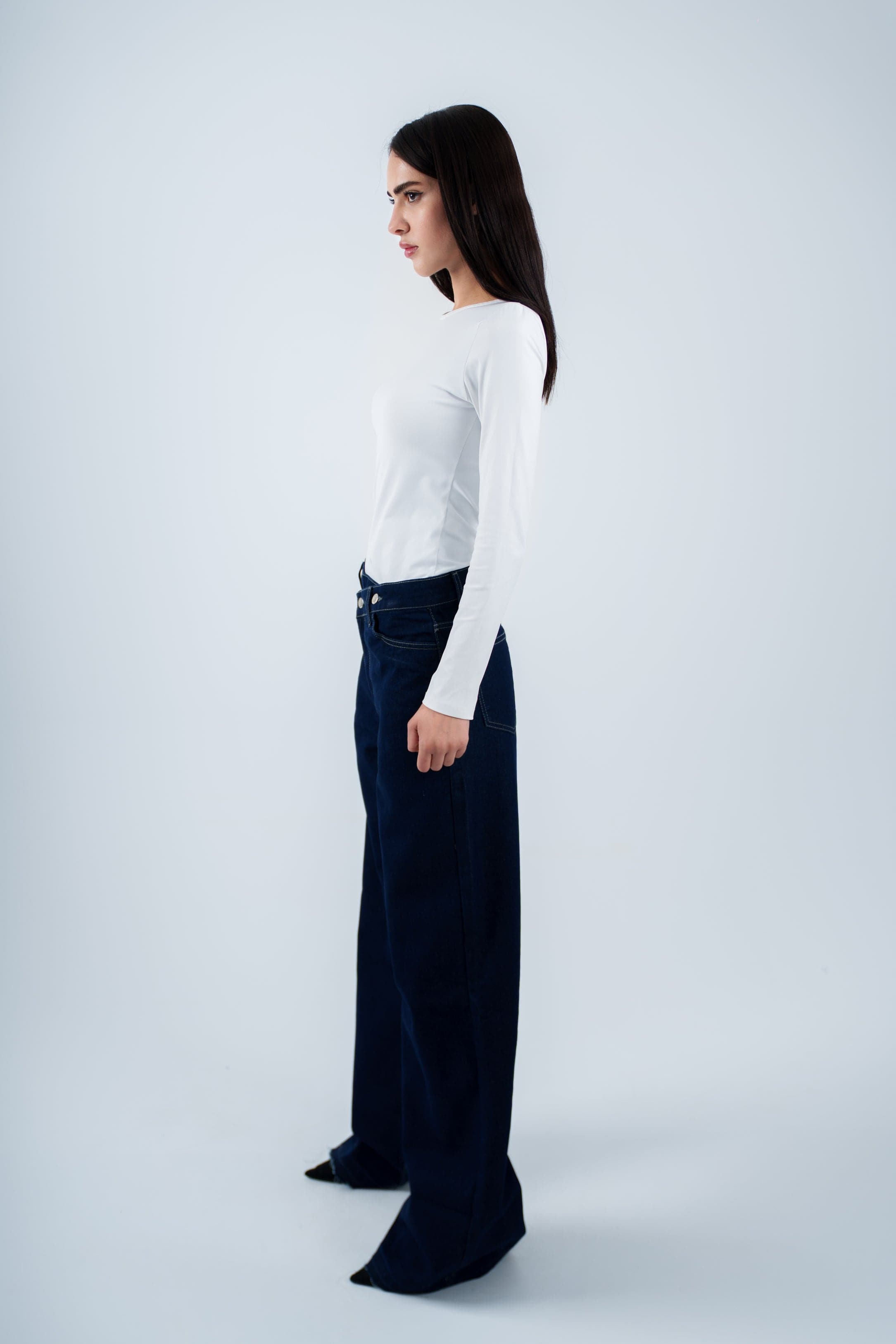 High-Waist Indigo Cross Wide Leg Jeans