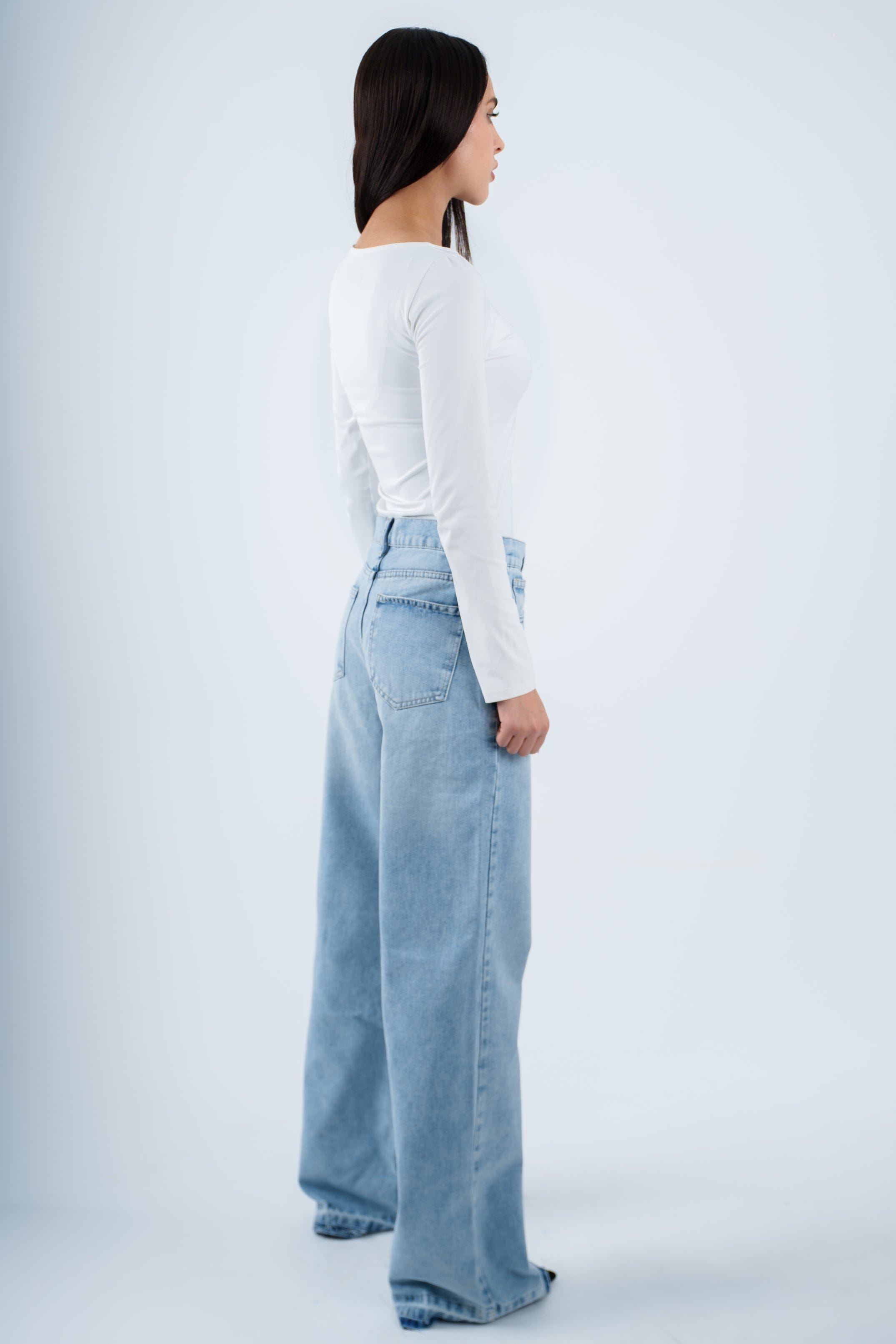 High-Waist Lghit Cross Wide Leg Jeans