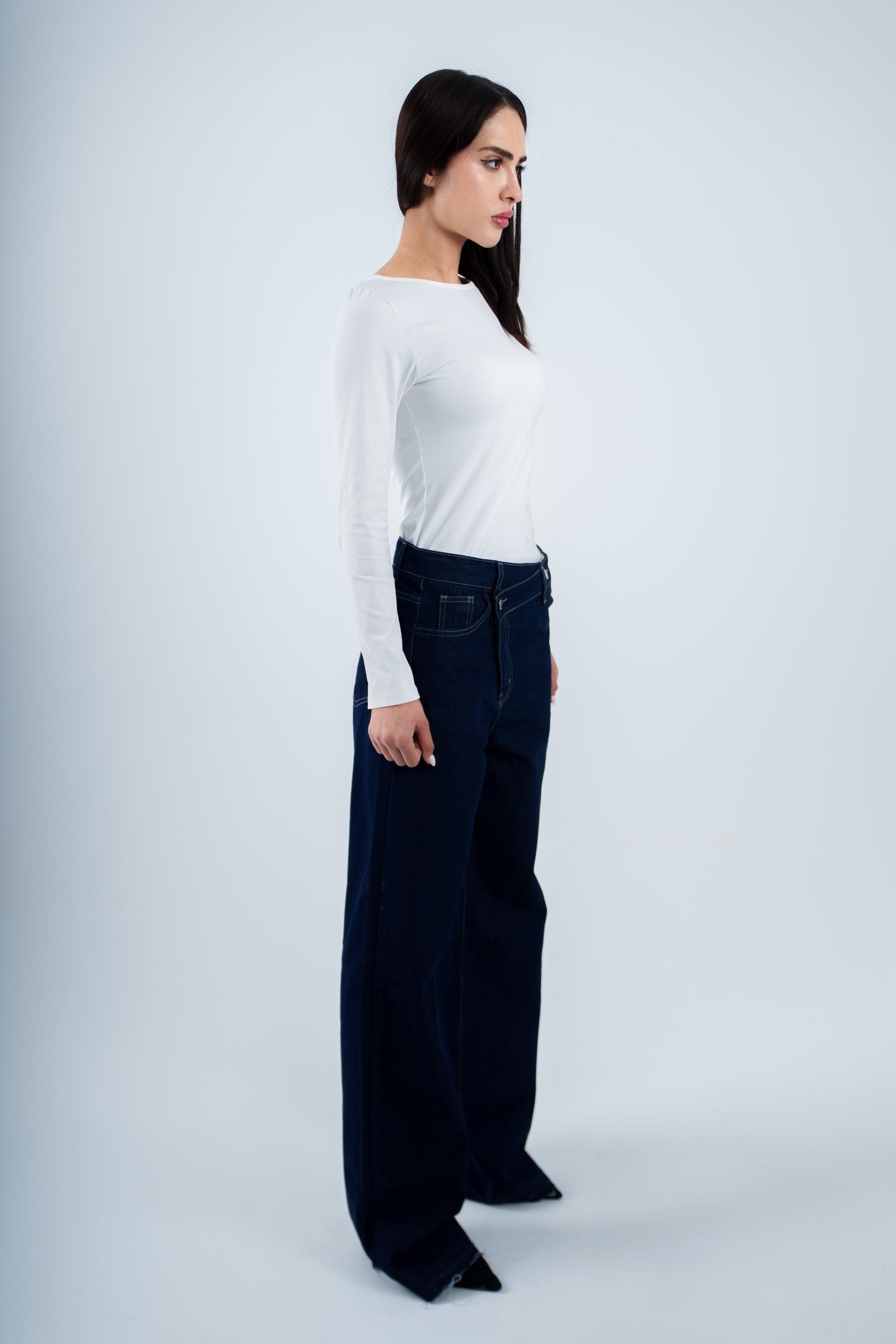 High-Waist Indigo Cross Wide Leg Jeans