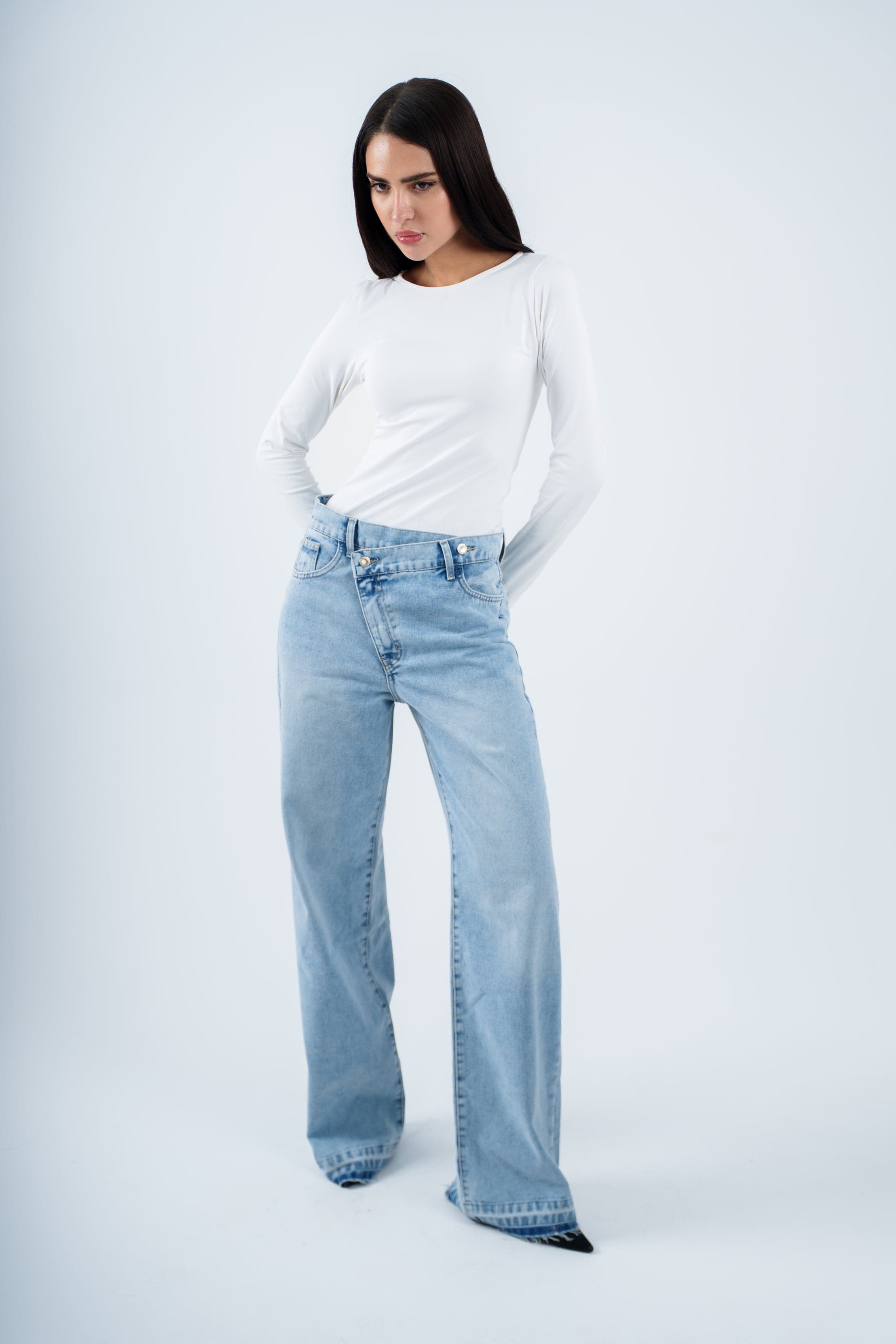 High-Waist Lghit Cross Wide Leg Jeans