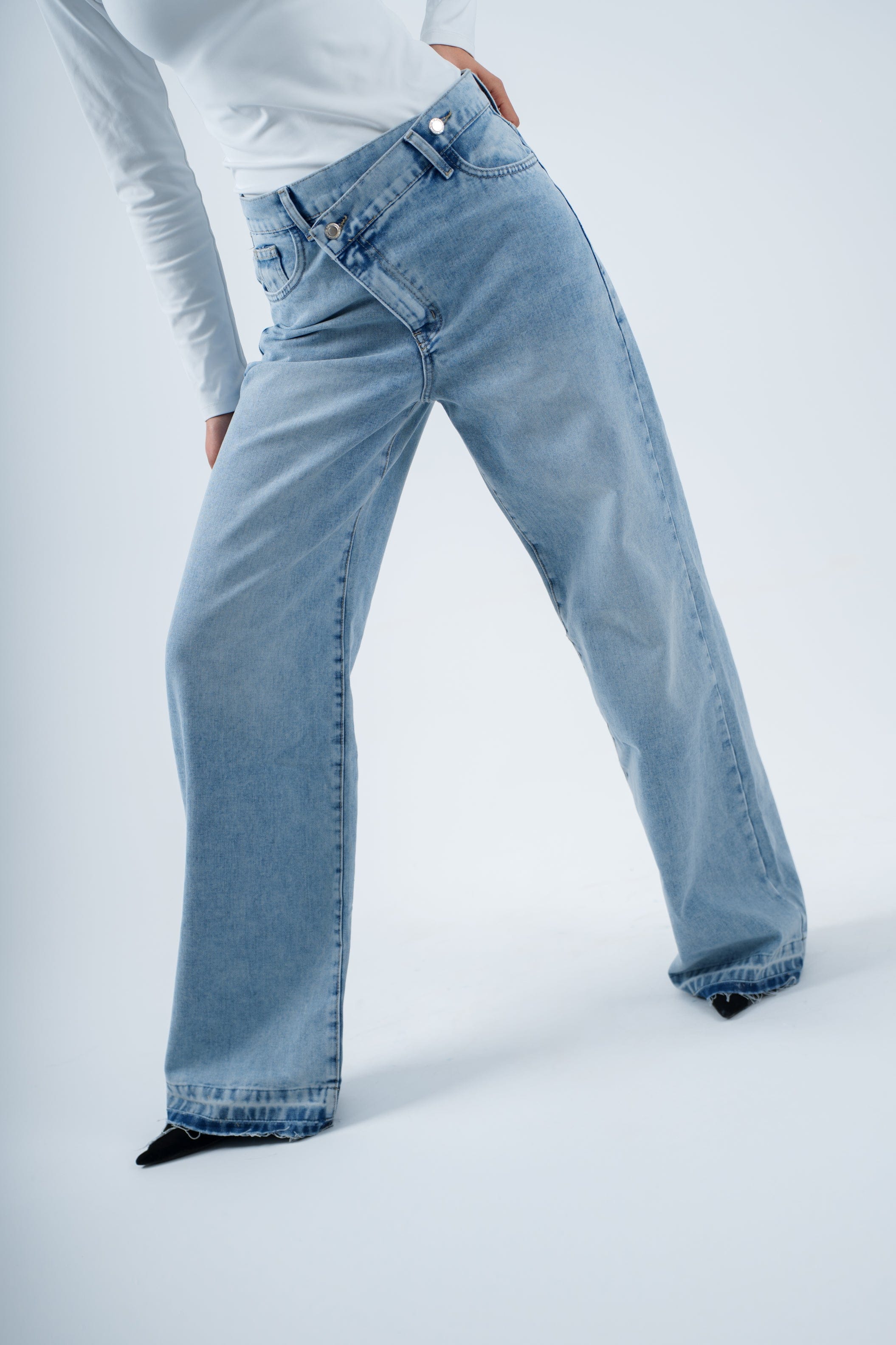 High-Waist Lghit Cross Wide Leg Jeans