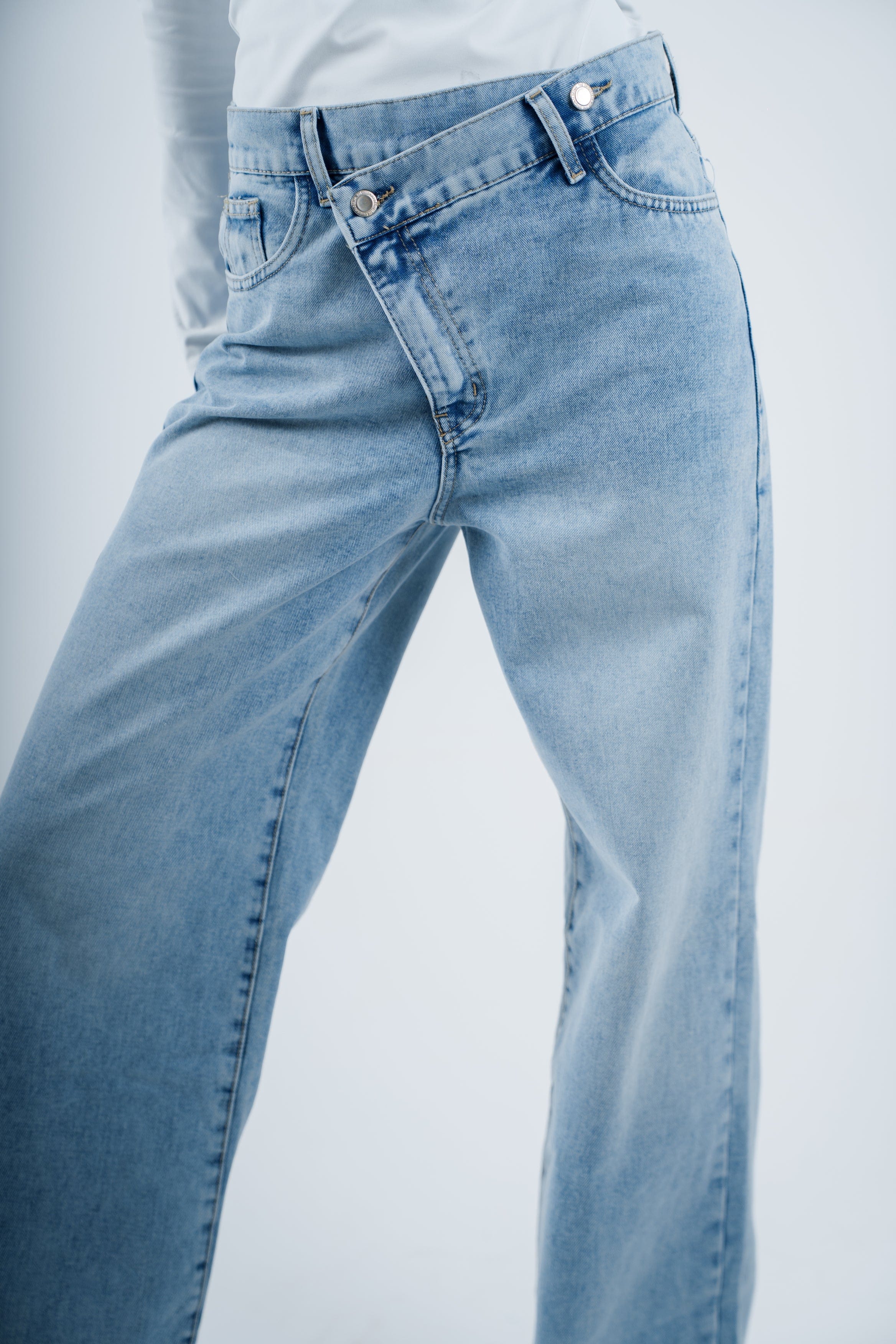 High-Waist Lghit Cross Wide Leg Jeans