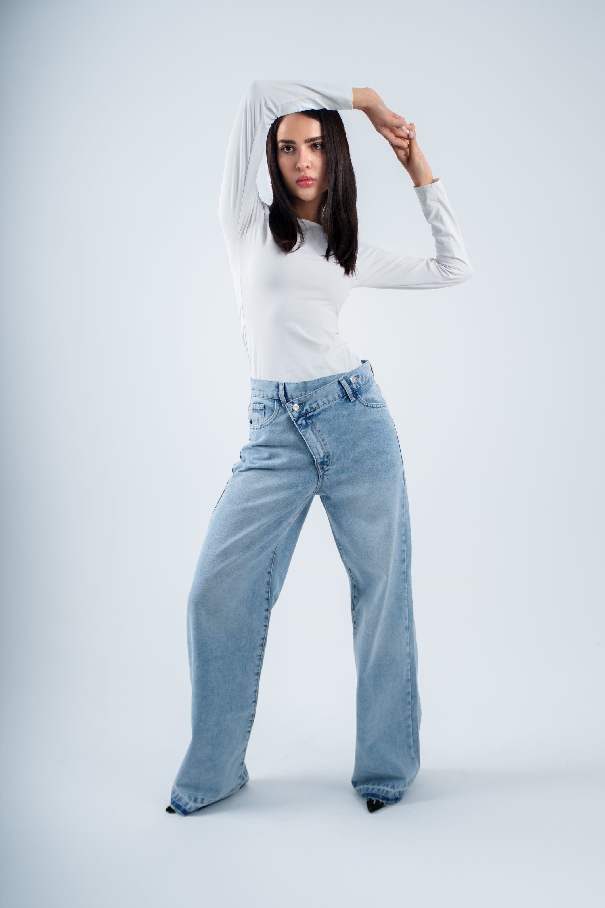 High-Waist Lghit Cross Wide Leg Jeans