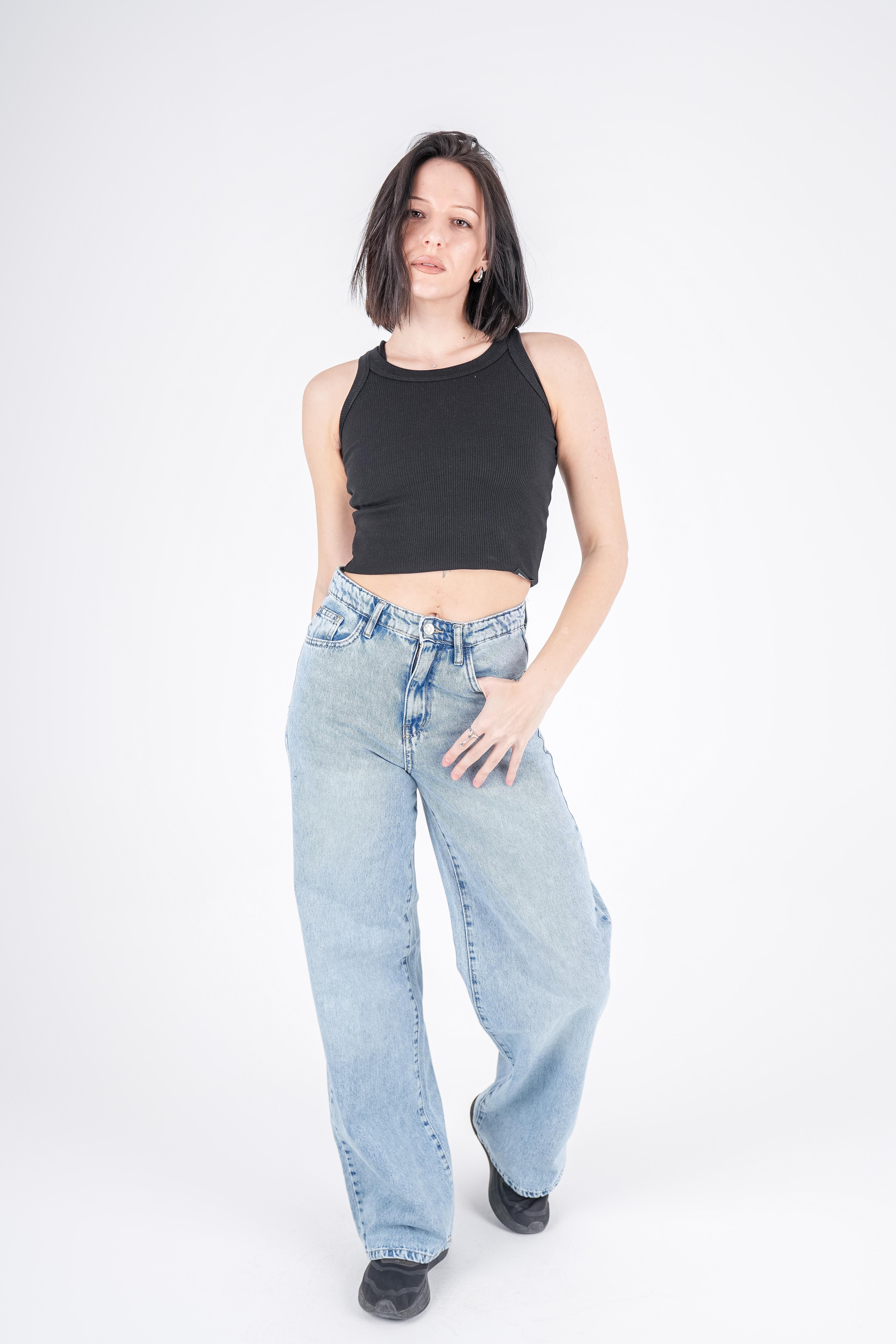 Wide Leg Jeans High-Waist Lghit Blue