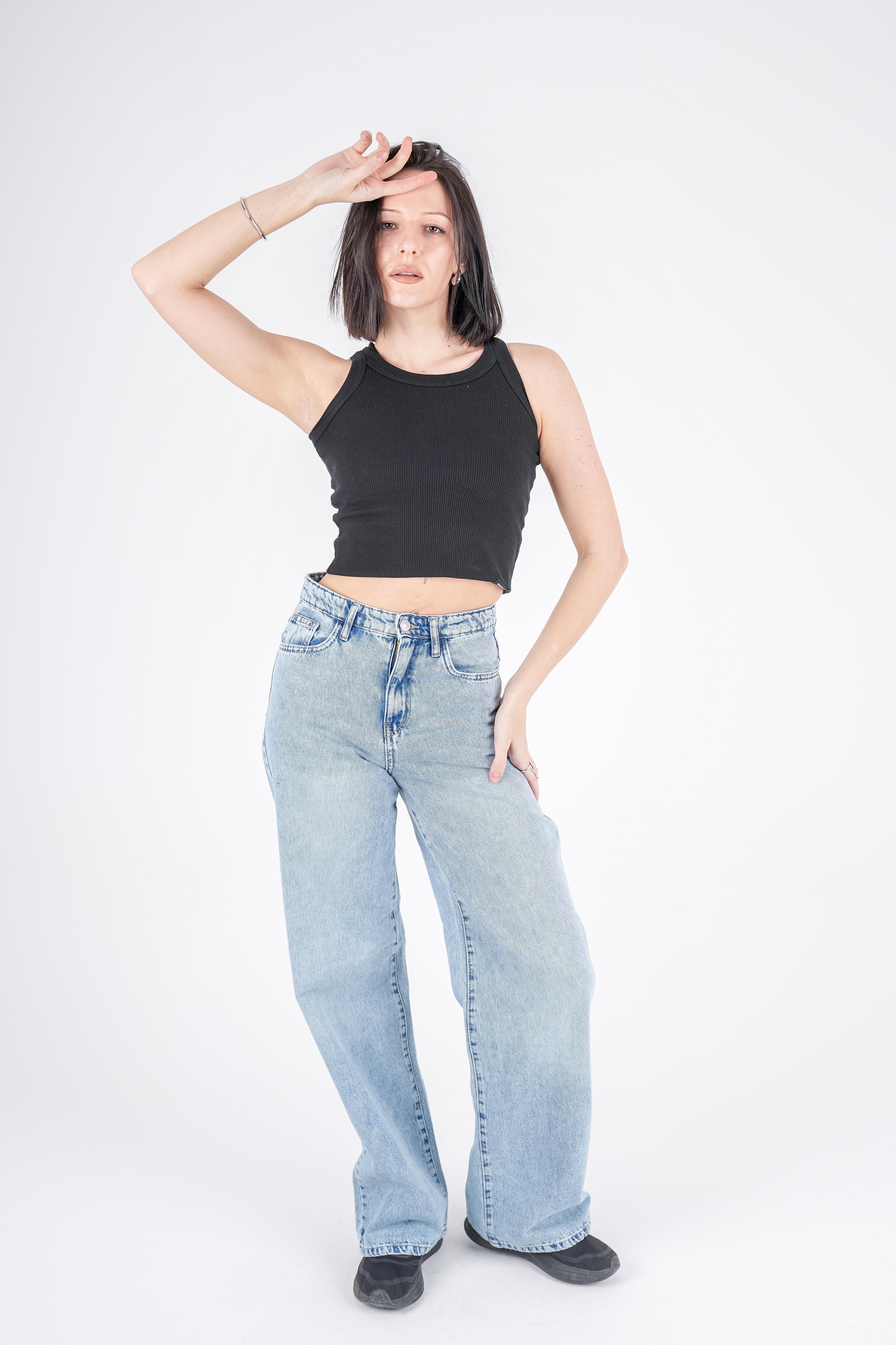 Wide Leg Jeans High-Waist Lghit Blue