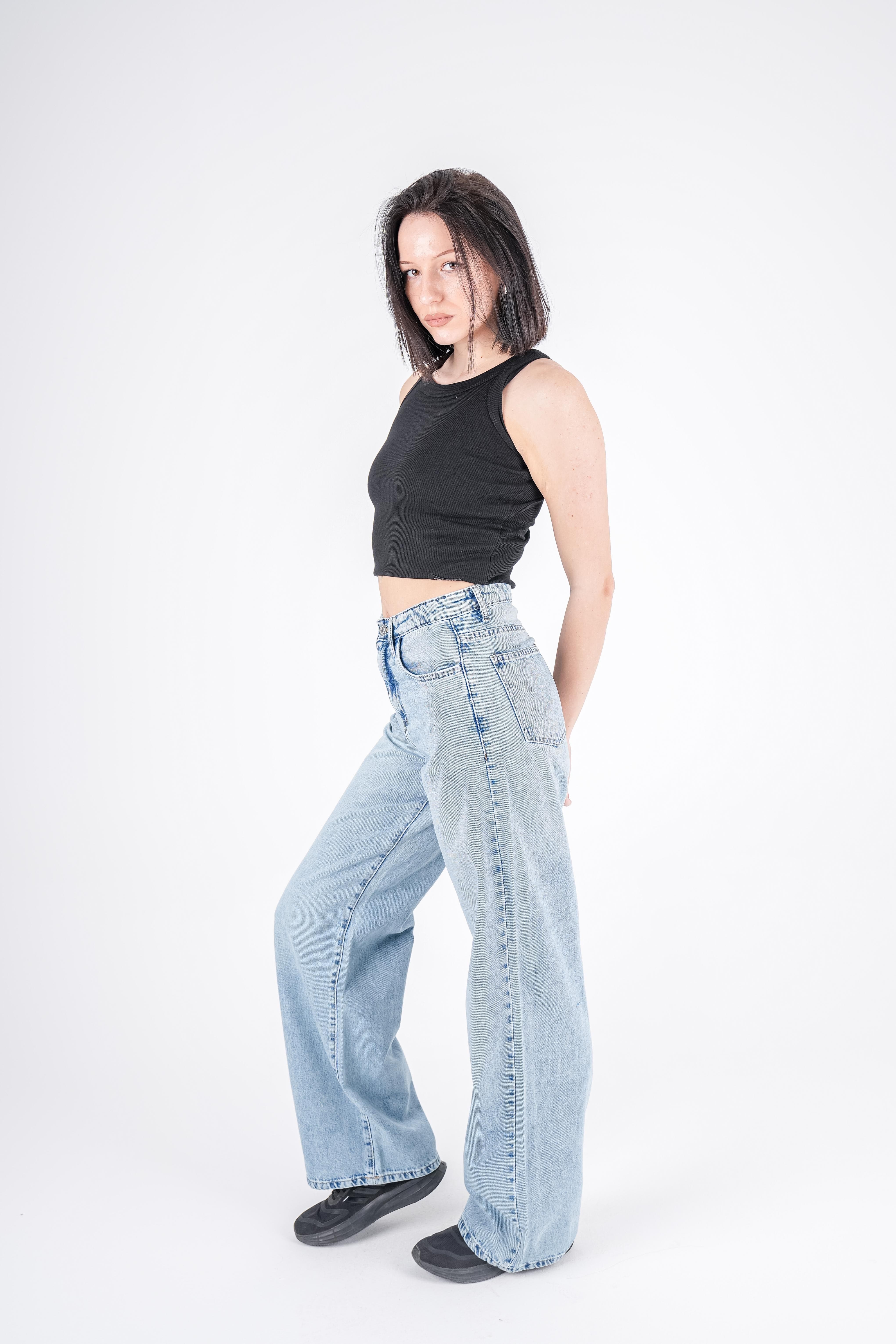Wide Leg Jeans High-Waist Lghit Blue