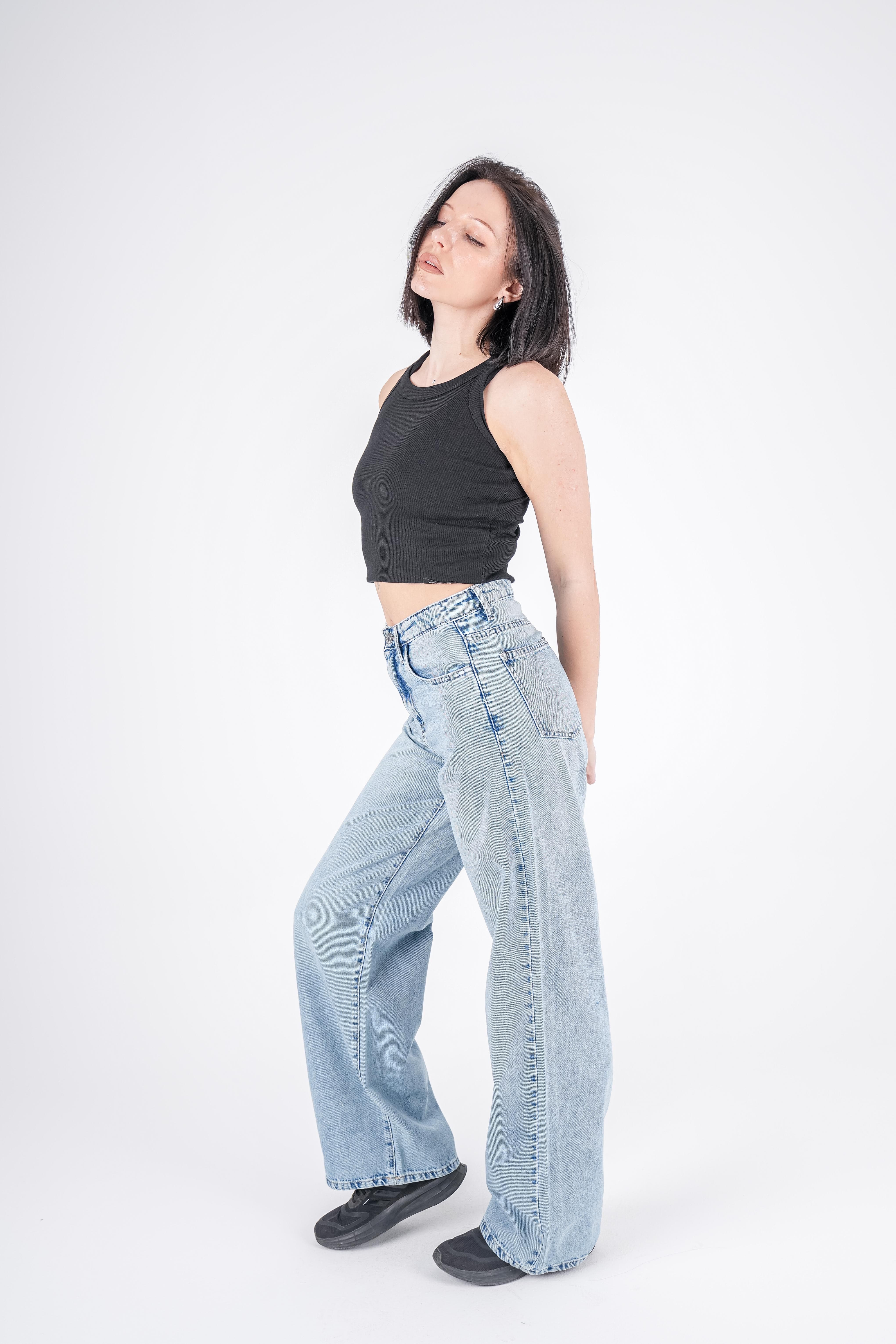 Wide Leg Jeans High-Waist Lghit Blue