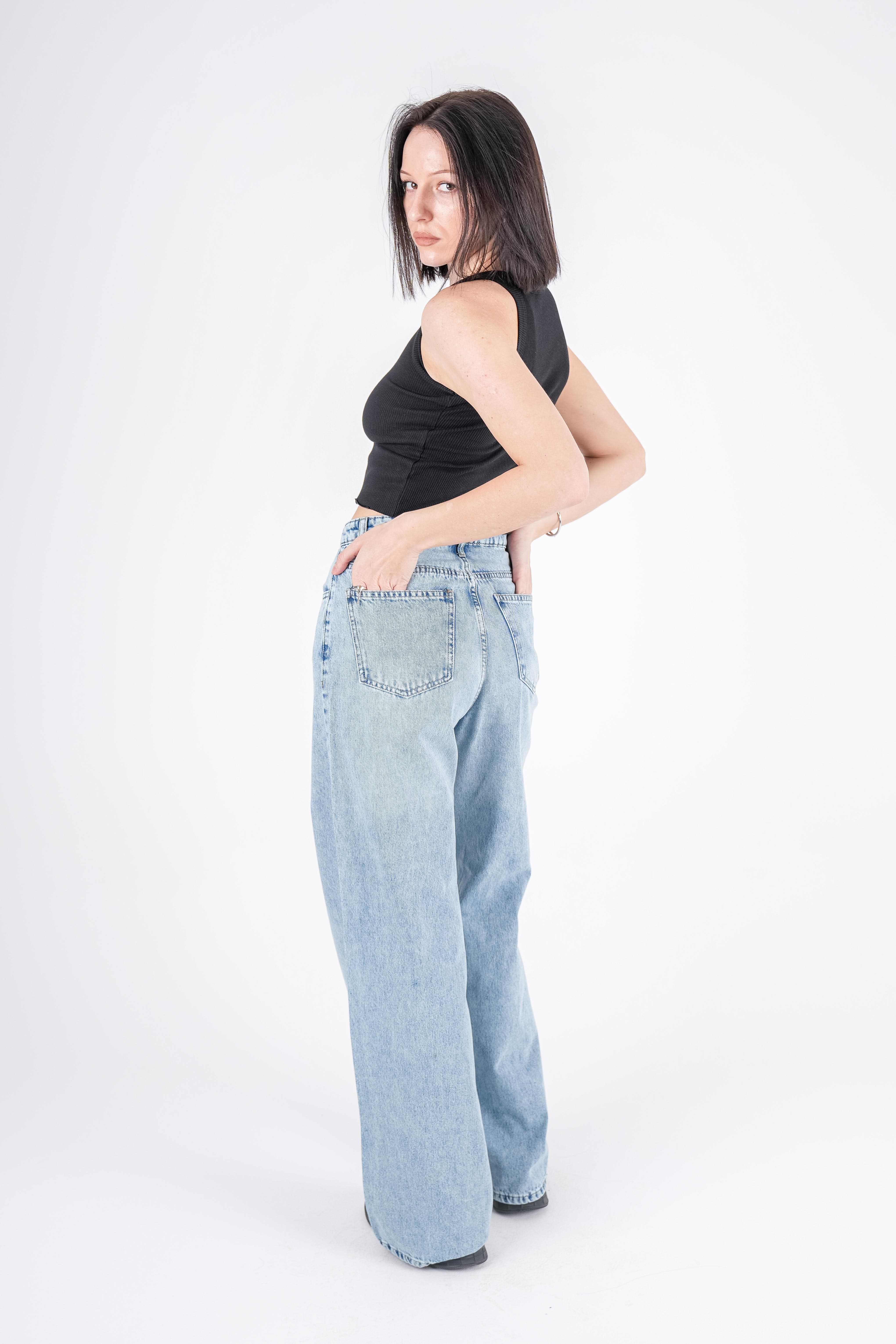 Wide Leg Jeans High-Waist Lghit Blue