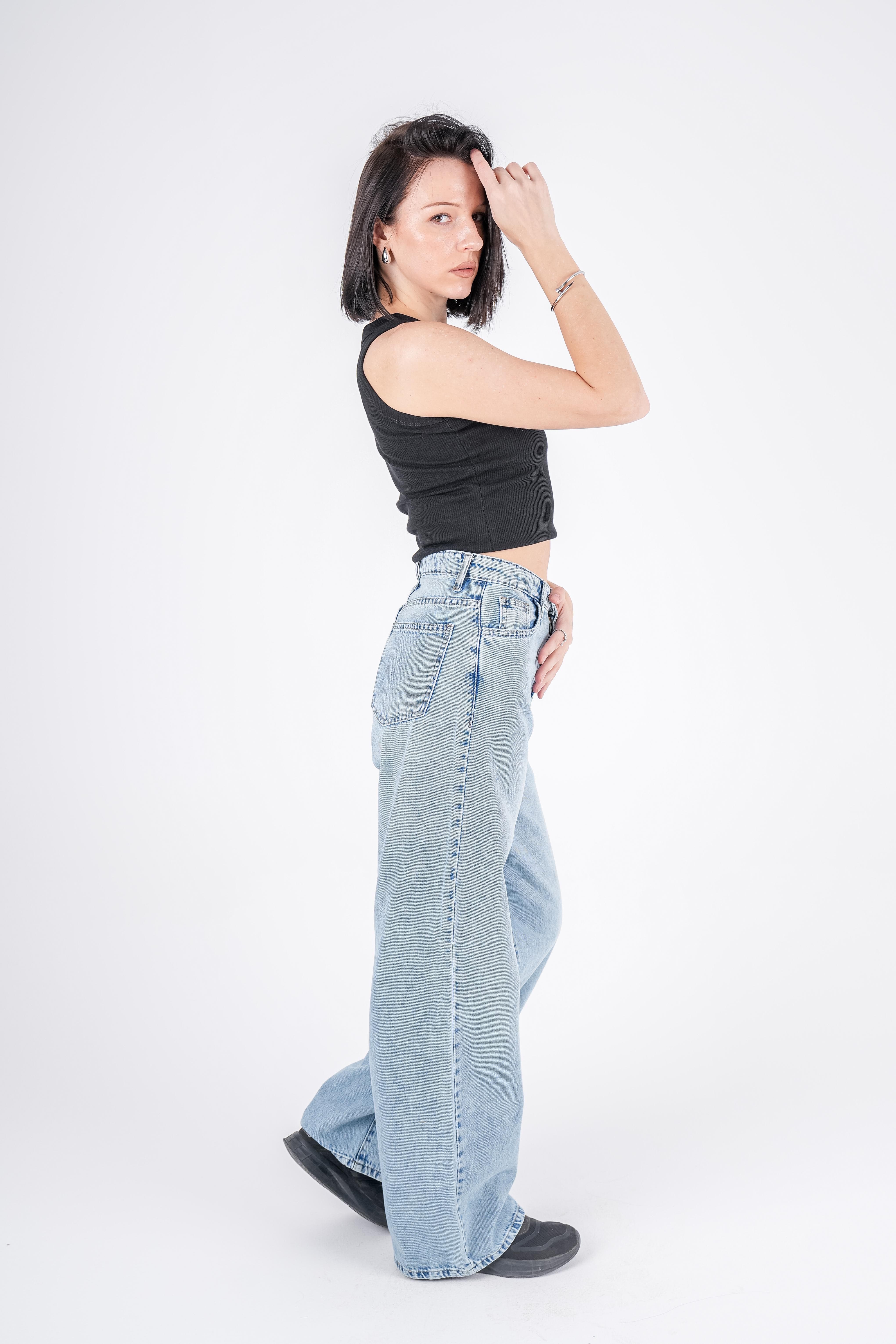 Wide Leg Jeans High-Waist Lghit Blue