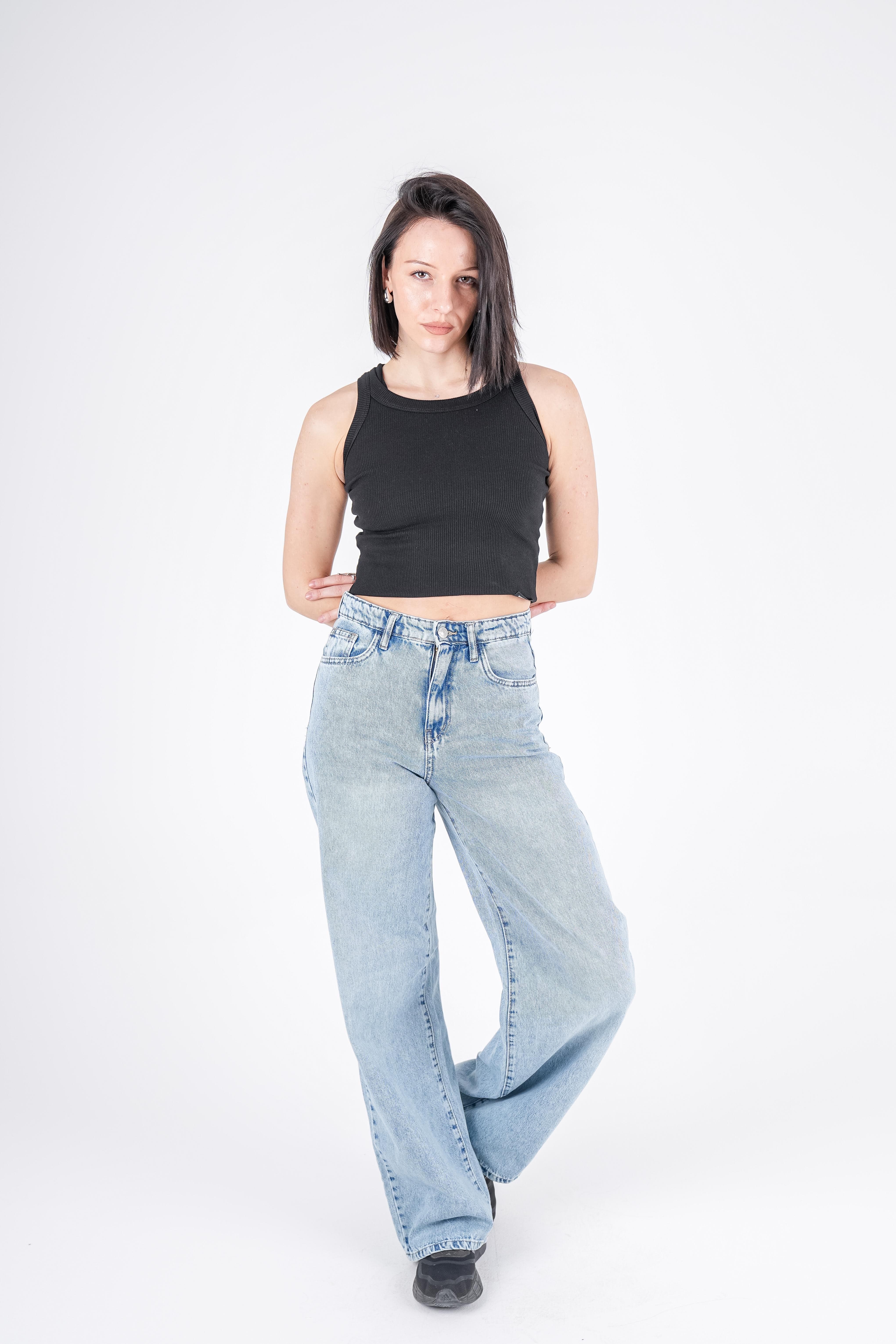 Wide Leg Jeans High-Waist Lghit Blue