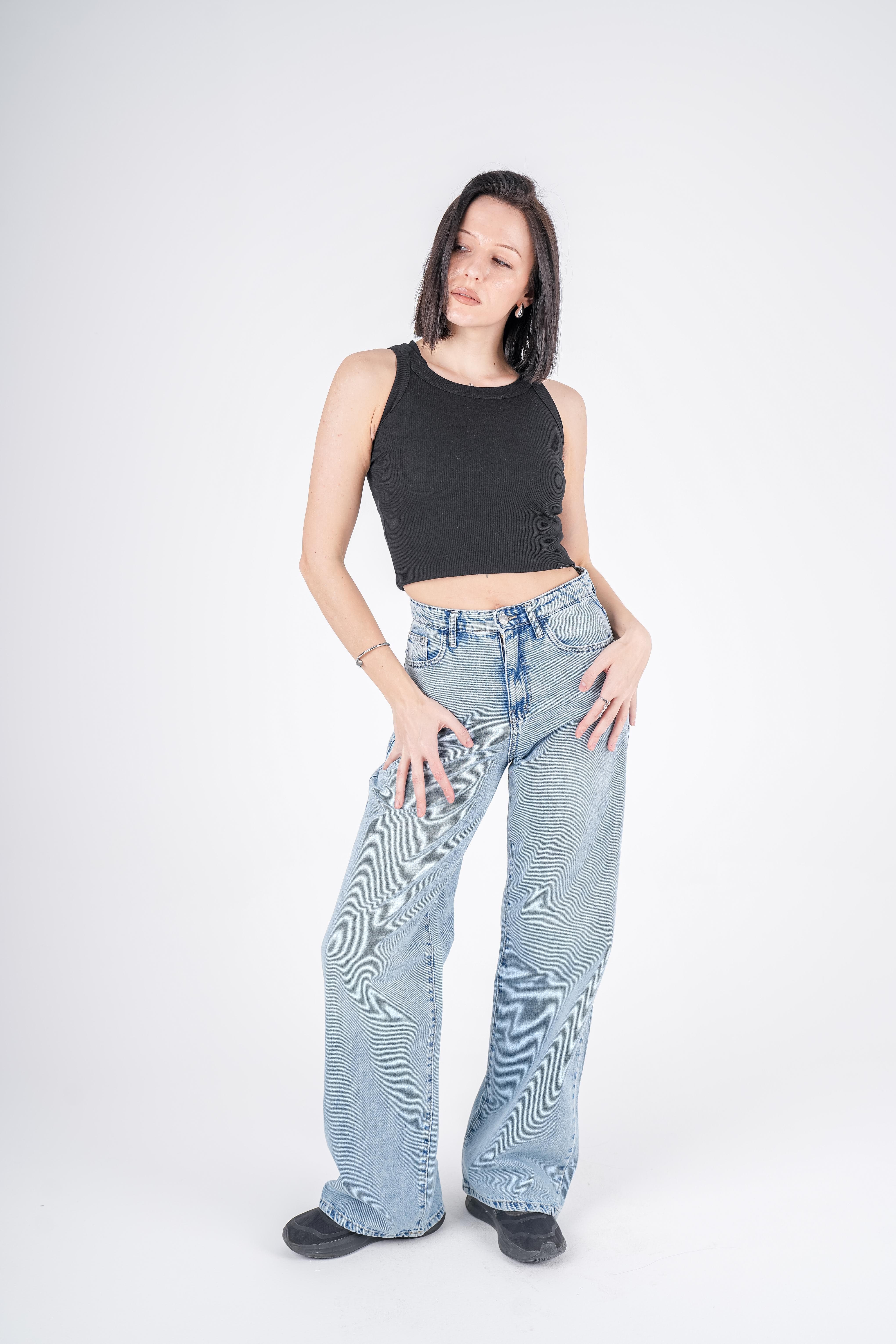Wide Leg Jeans High-Waist Lghit Blue