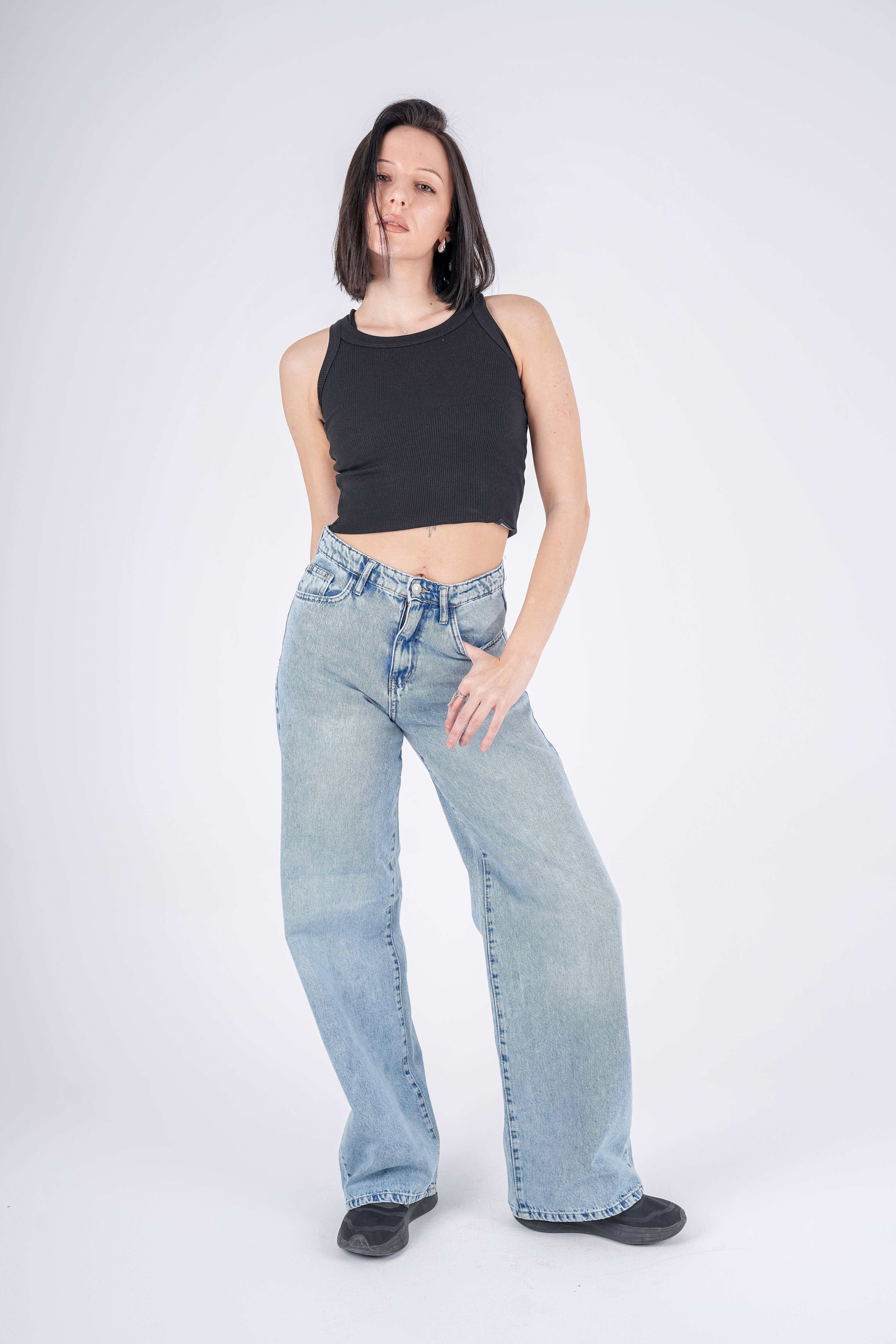 Wide Leg Jeans High-Waist Lghit Blue