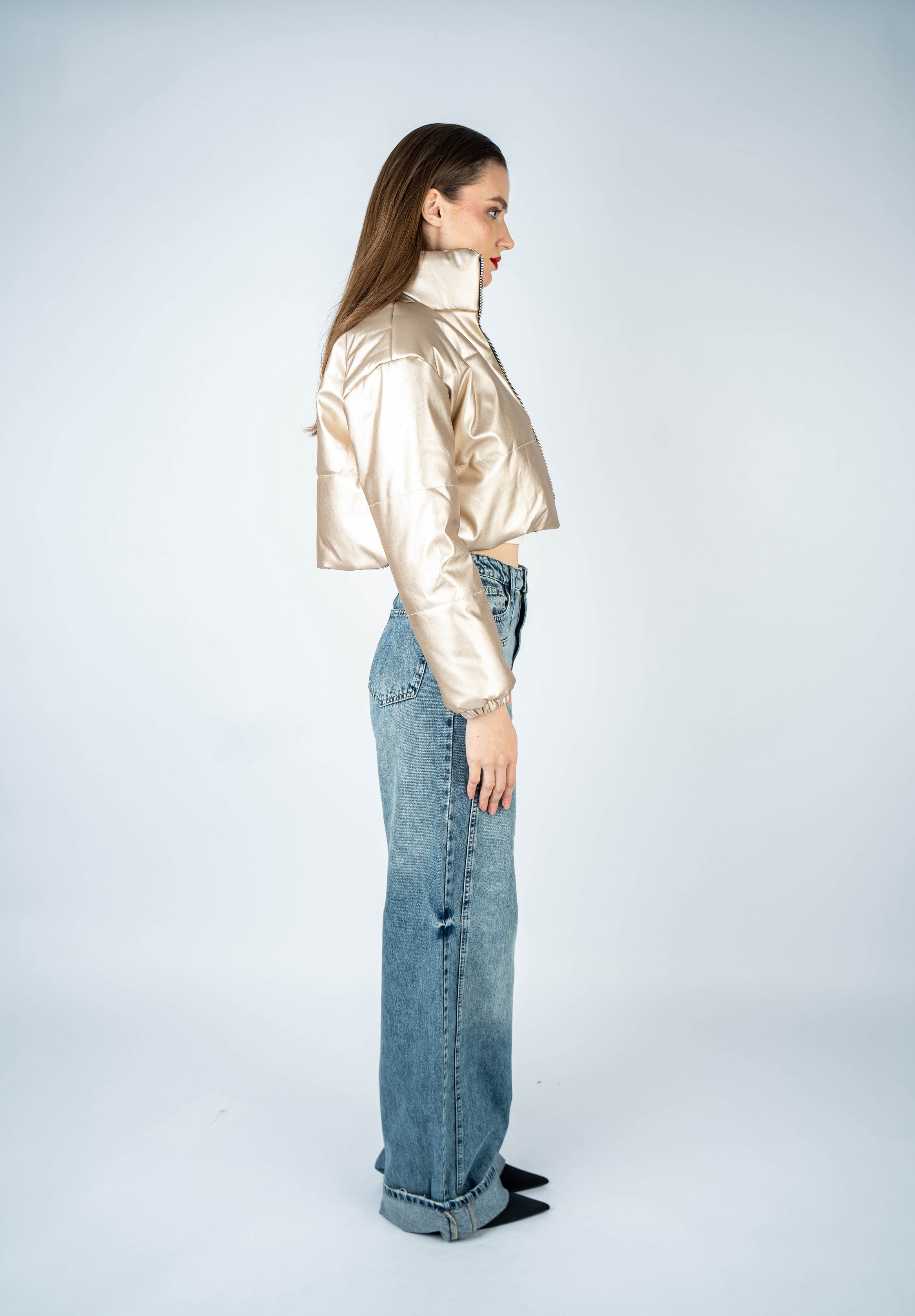 High-Waist Dirty Wash Long Straight Leg Jeans