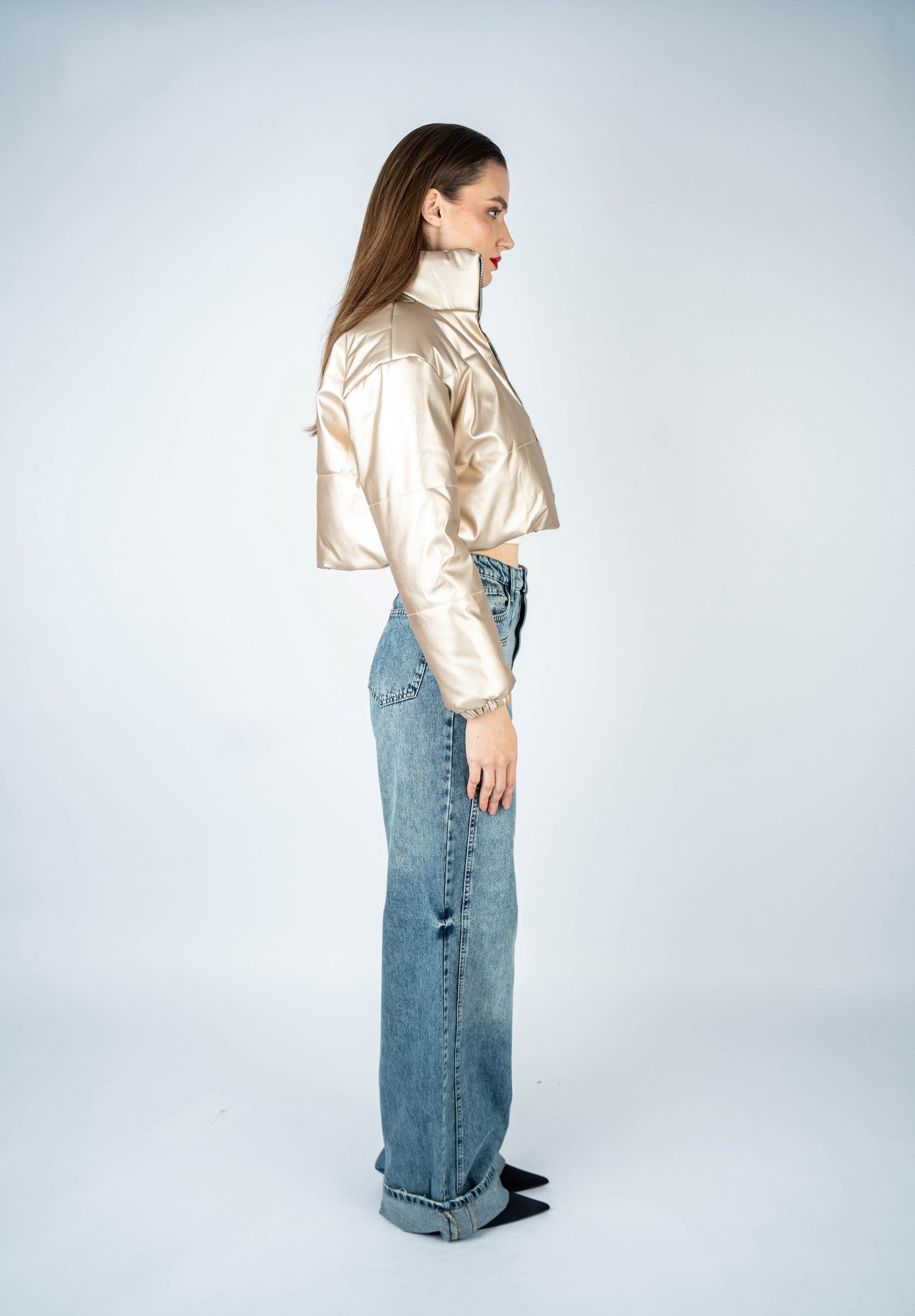 High-Waist Dirty Wash Long Straight Leg Jeans