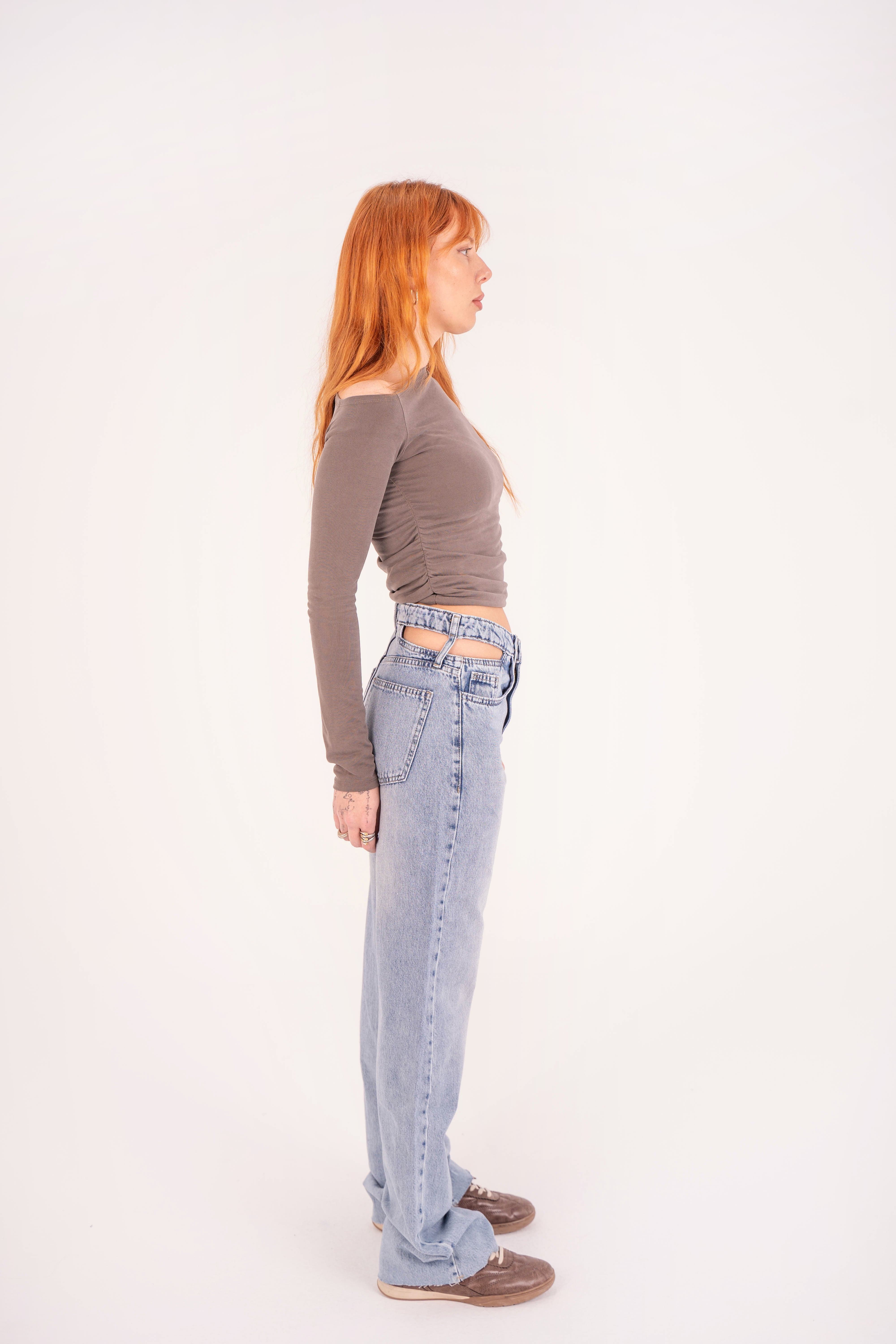 Double-Waist Light Wash Straight Leg Jeans