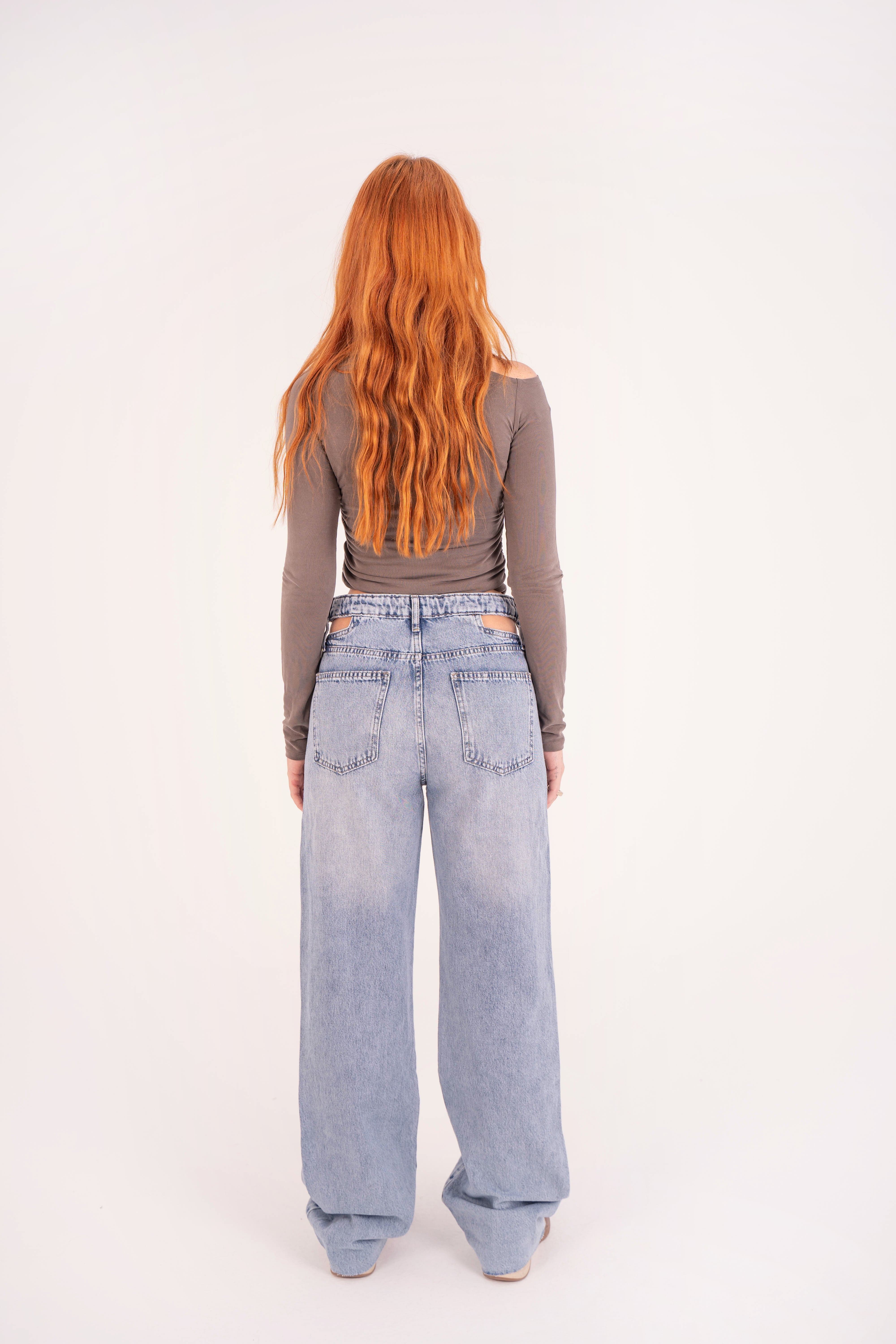 Double-Waist Light Wash Straight Leg Jeans