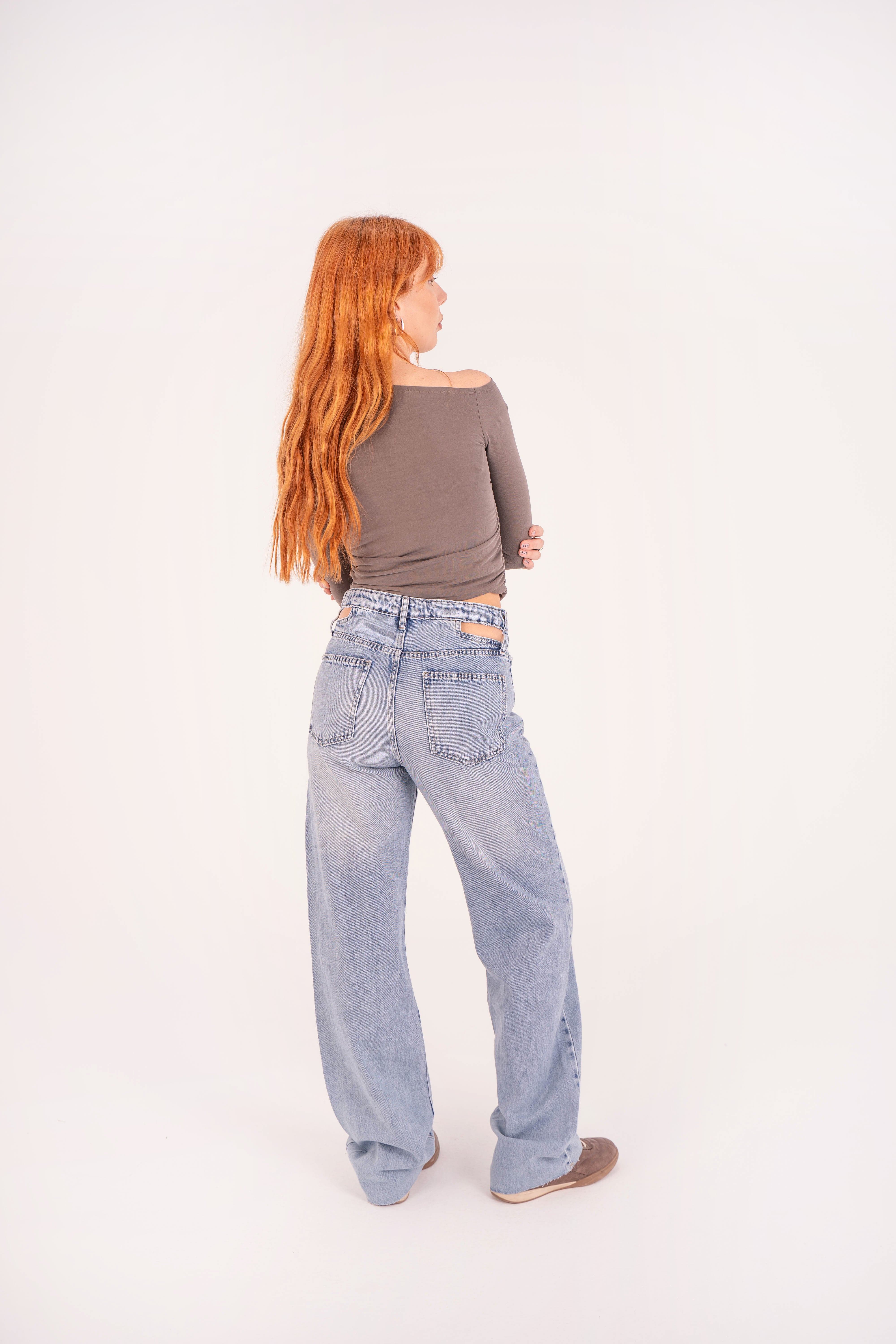 Double-Waist Light Wash Straight Leg Jeans