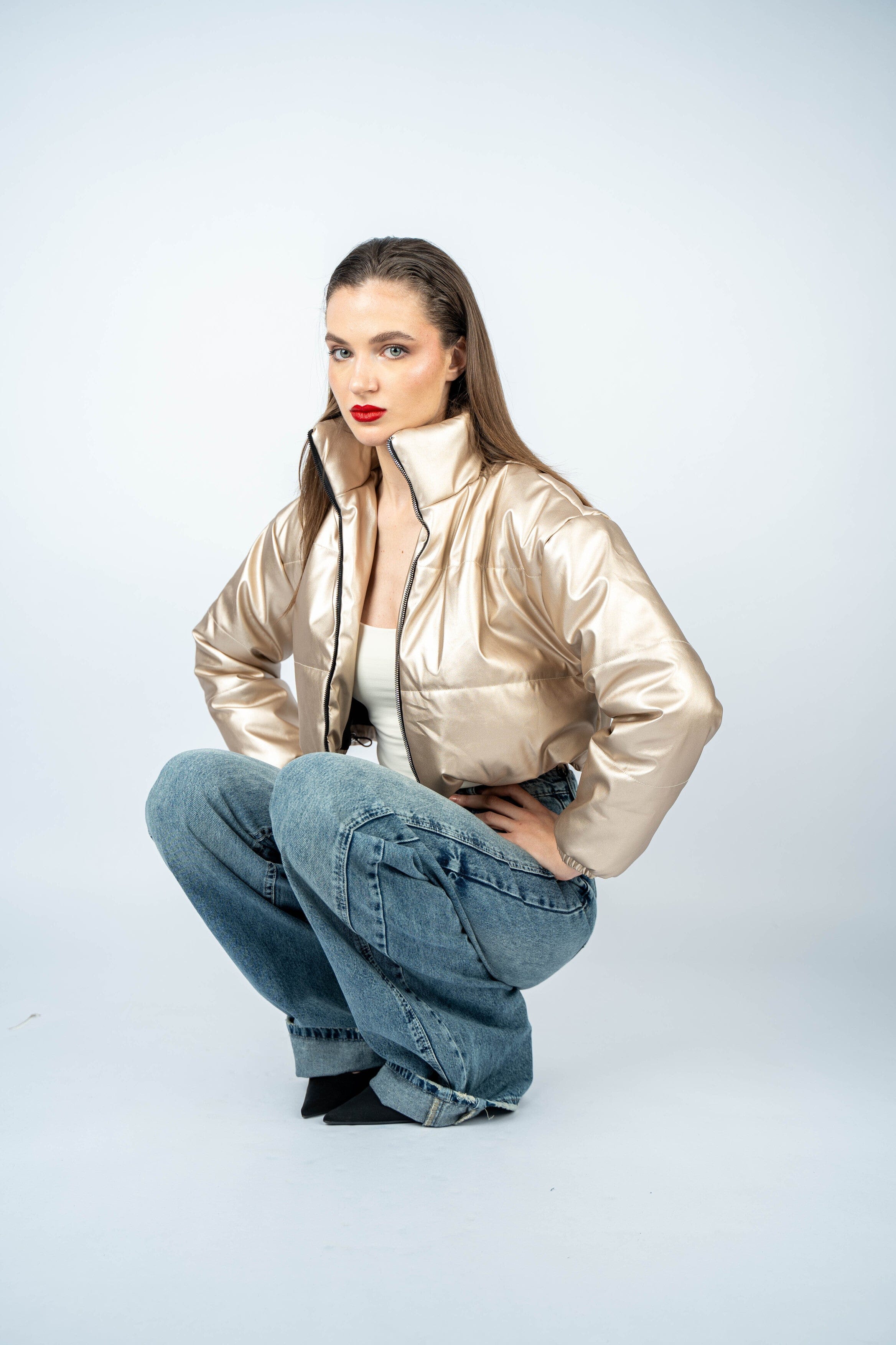 High-Waist Dirty Wash Long Straight Leg Jeans