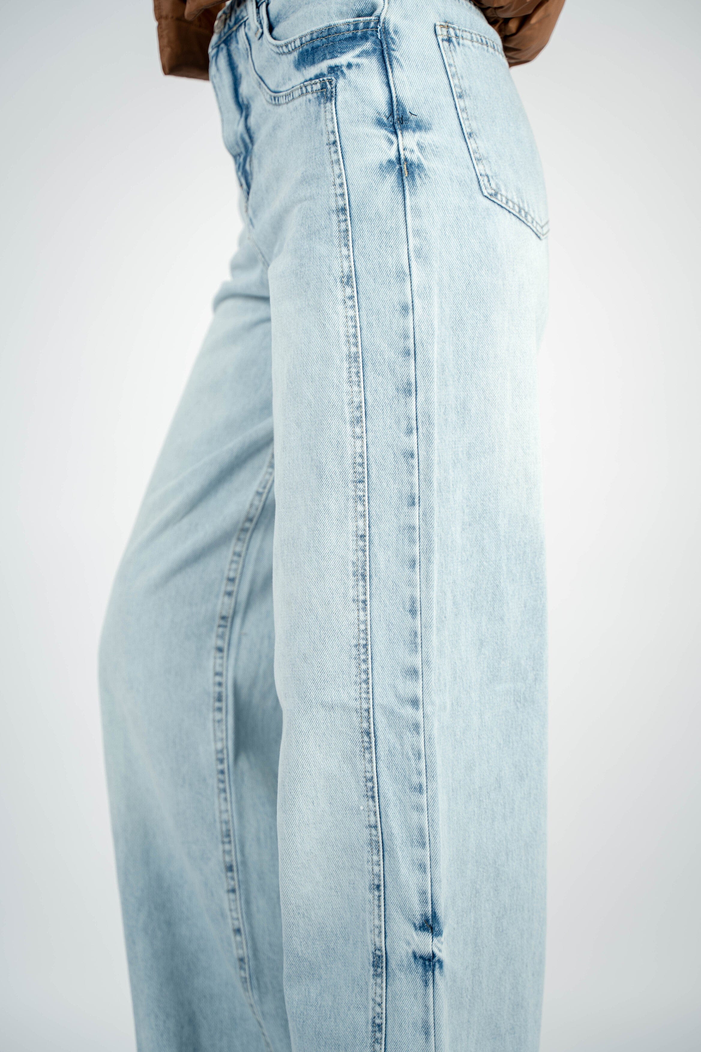 High-Waist Light Wash Long Straight Leg Jeans