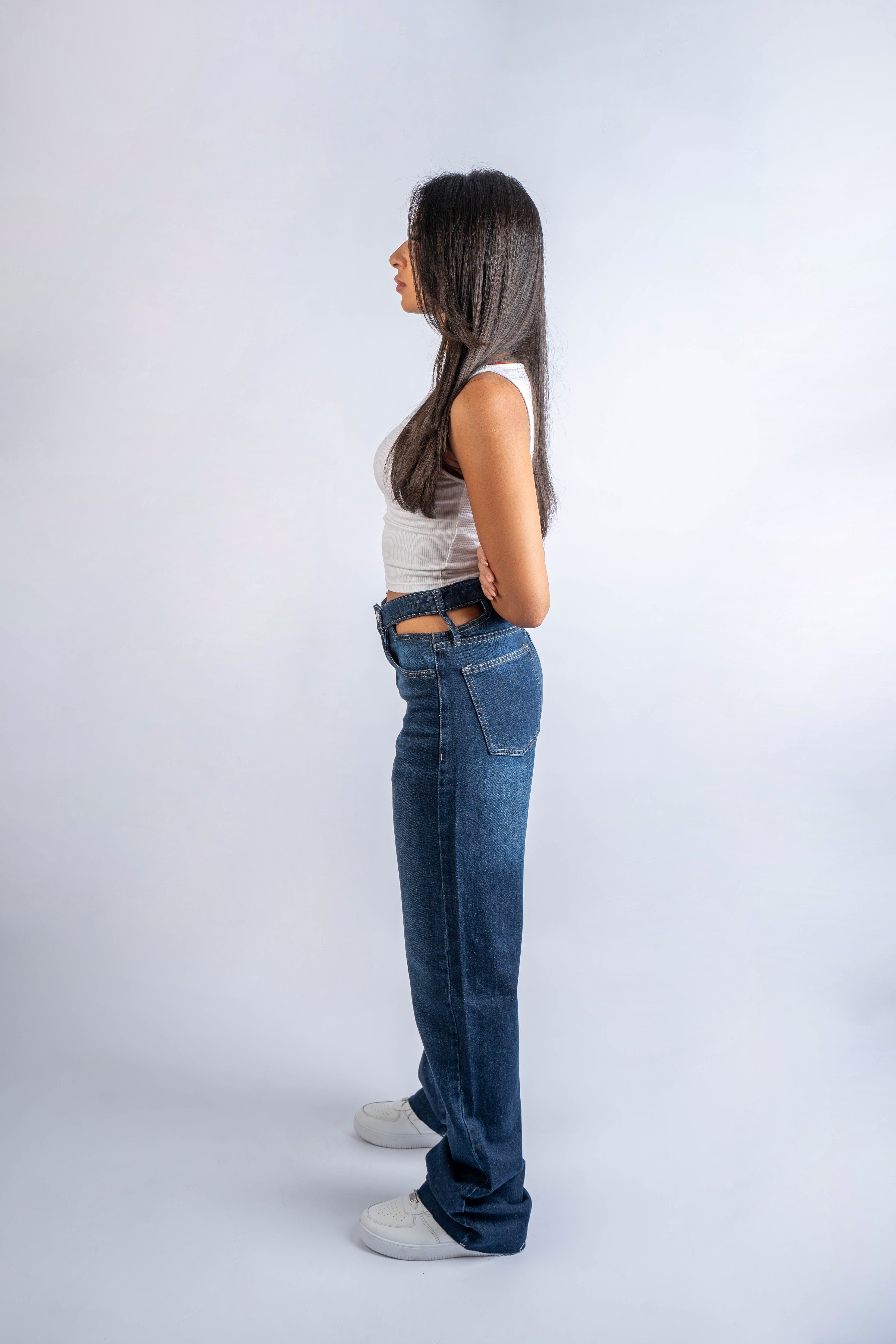 Double-Waist Dark Wash Straight Leg Jeans