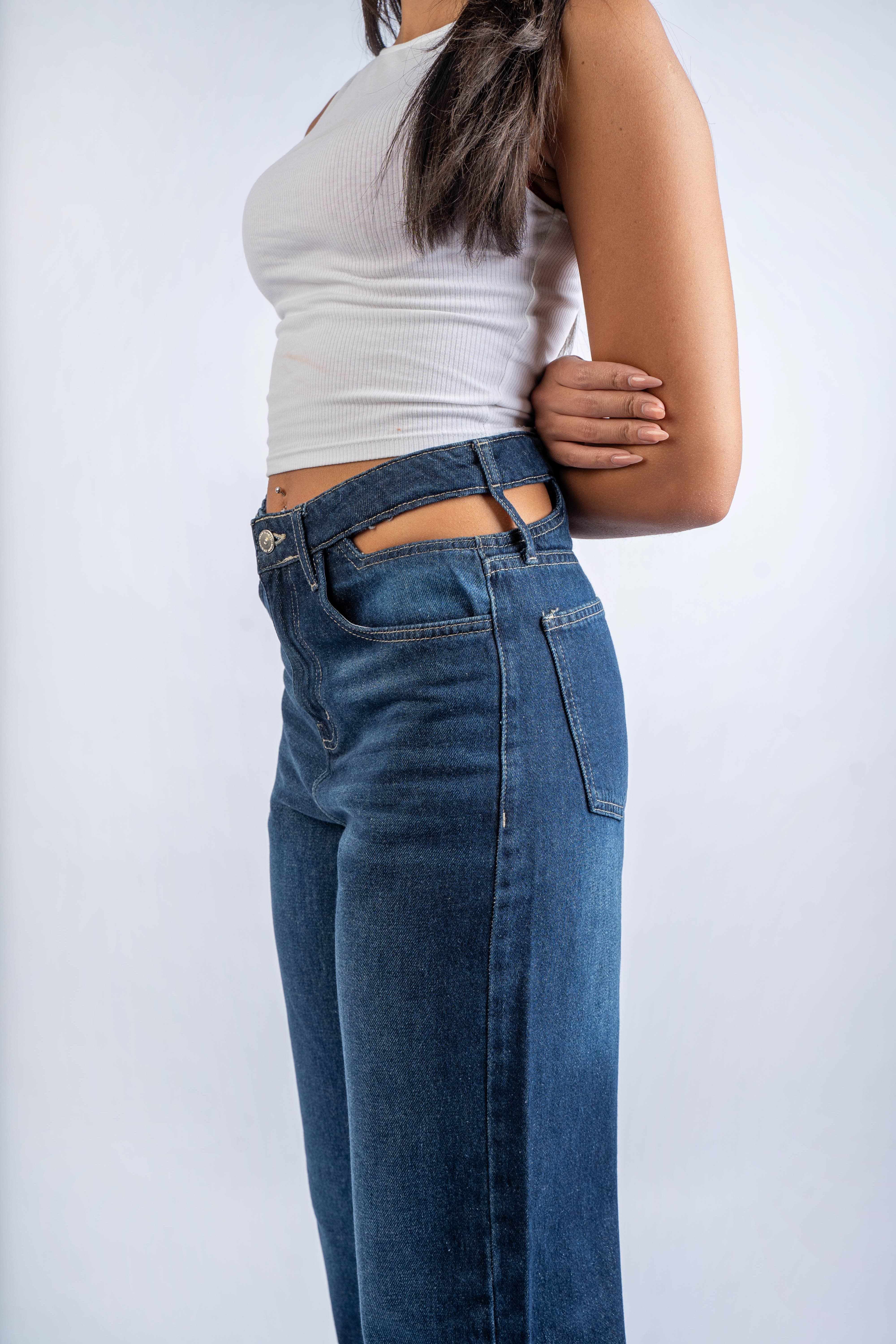 Double-Waist Dark Wash Straight Leg Jeans