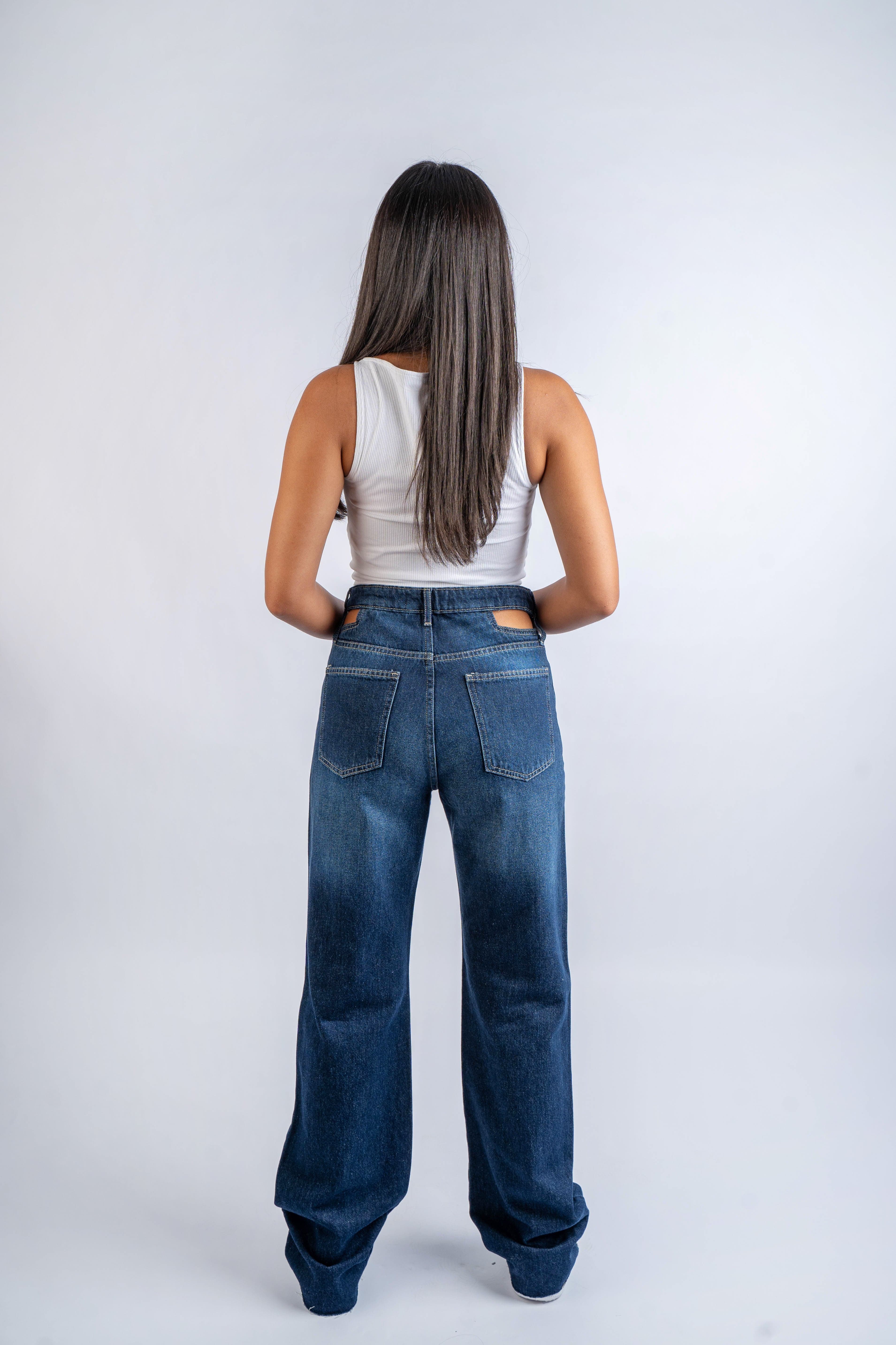 Double-Waist Dark Wash Straight Leg Jeans