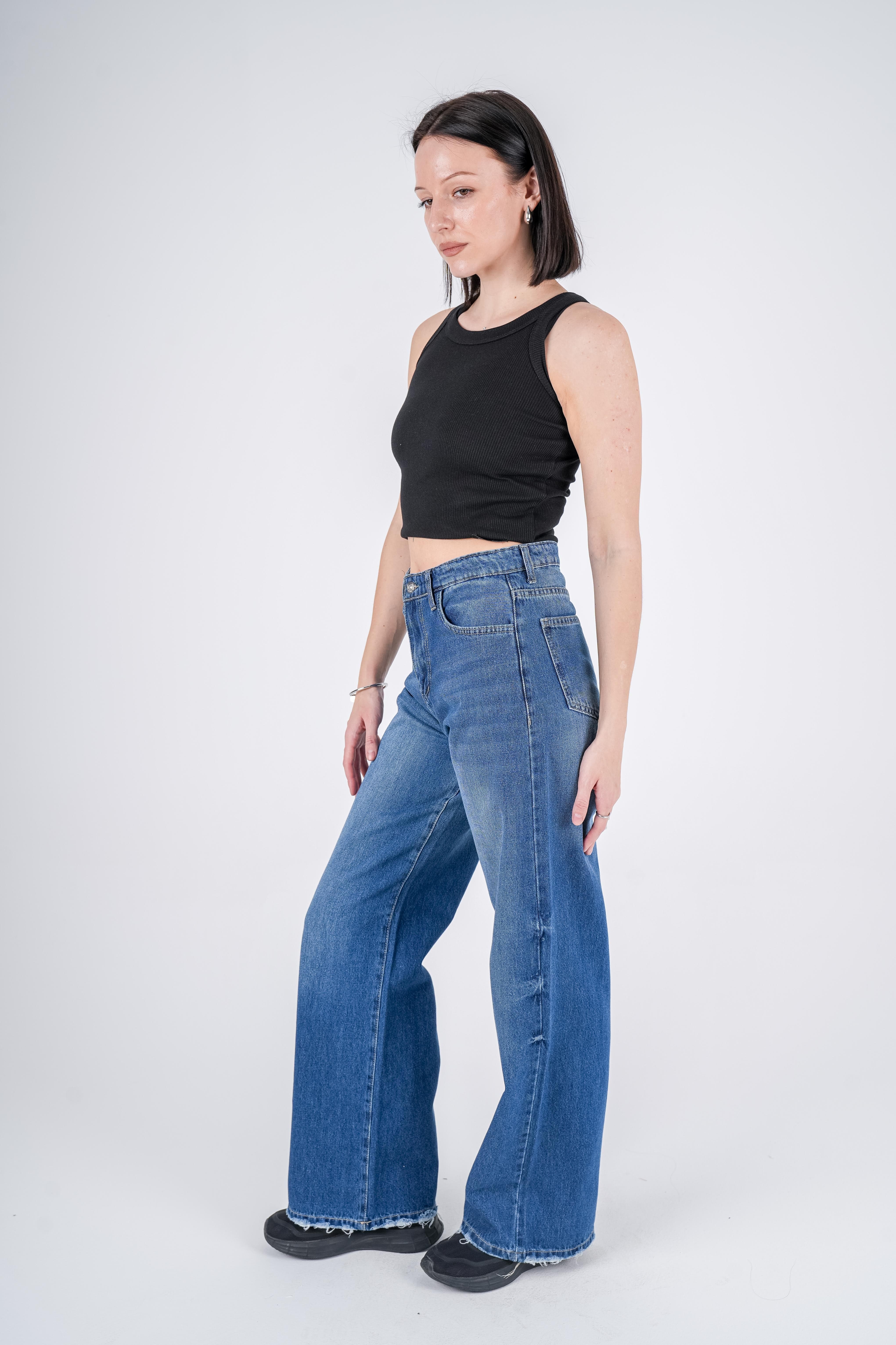 Wide Leg Jeans High-Waist Dark Blue
