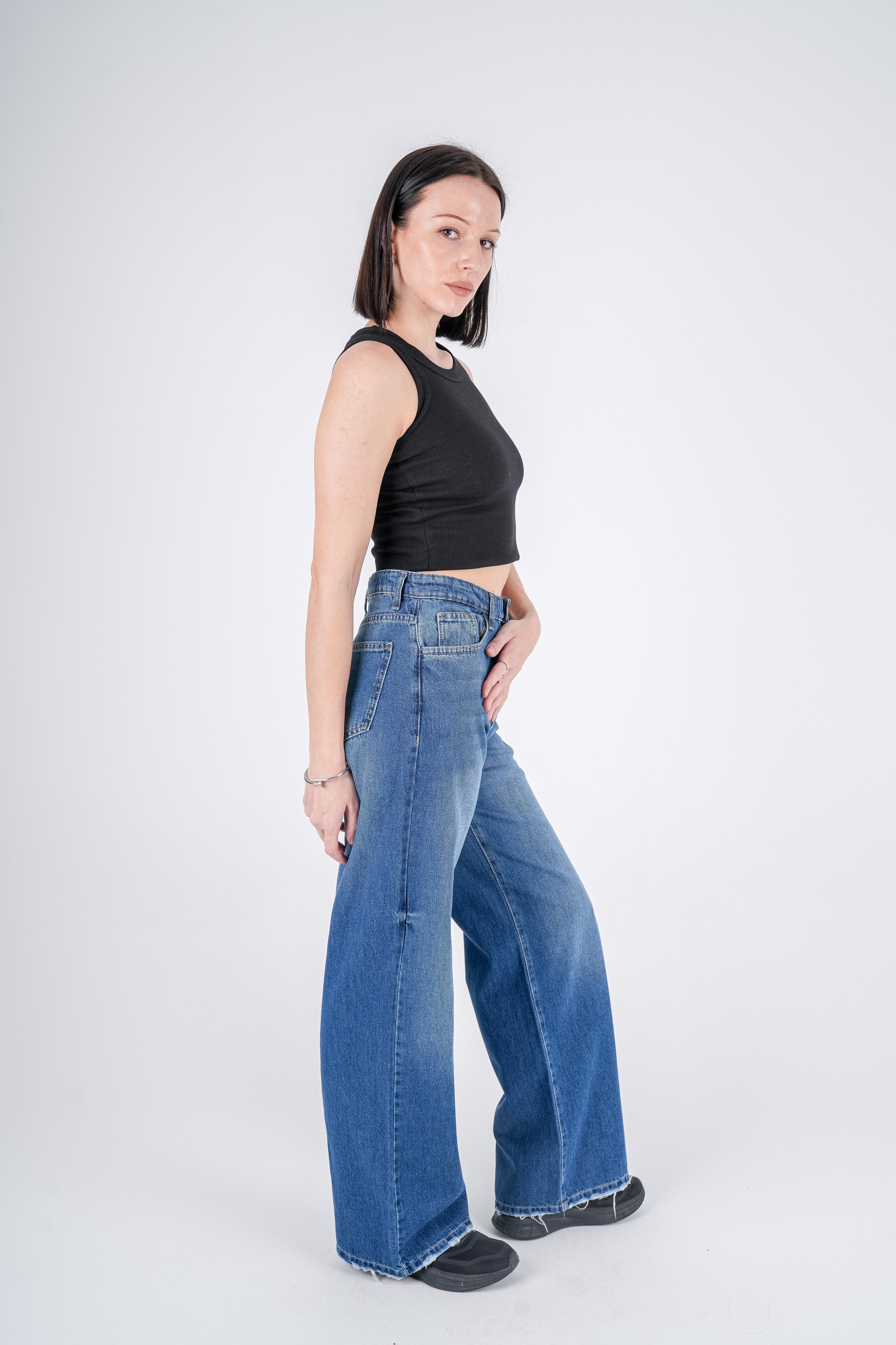 Wide Leg Jeans High-Waist Dark Blue