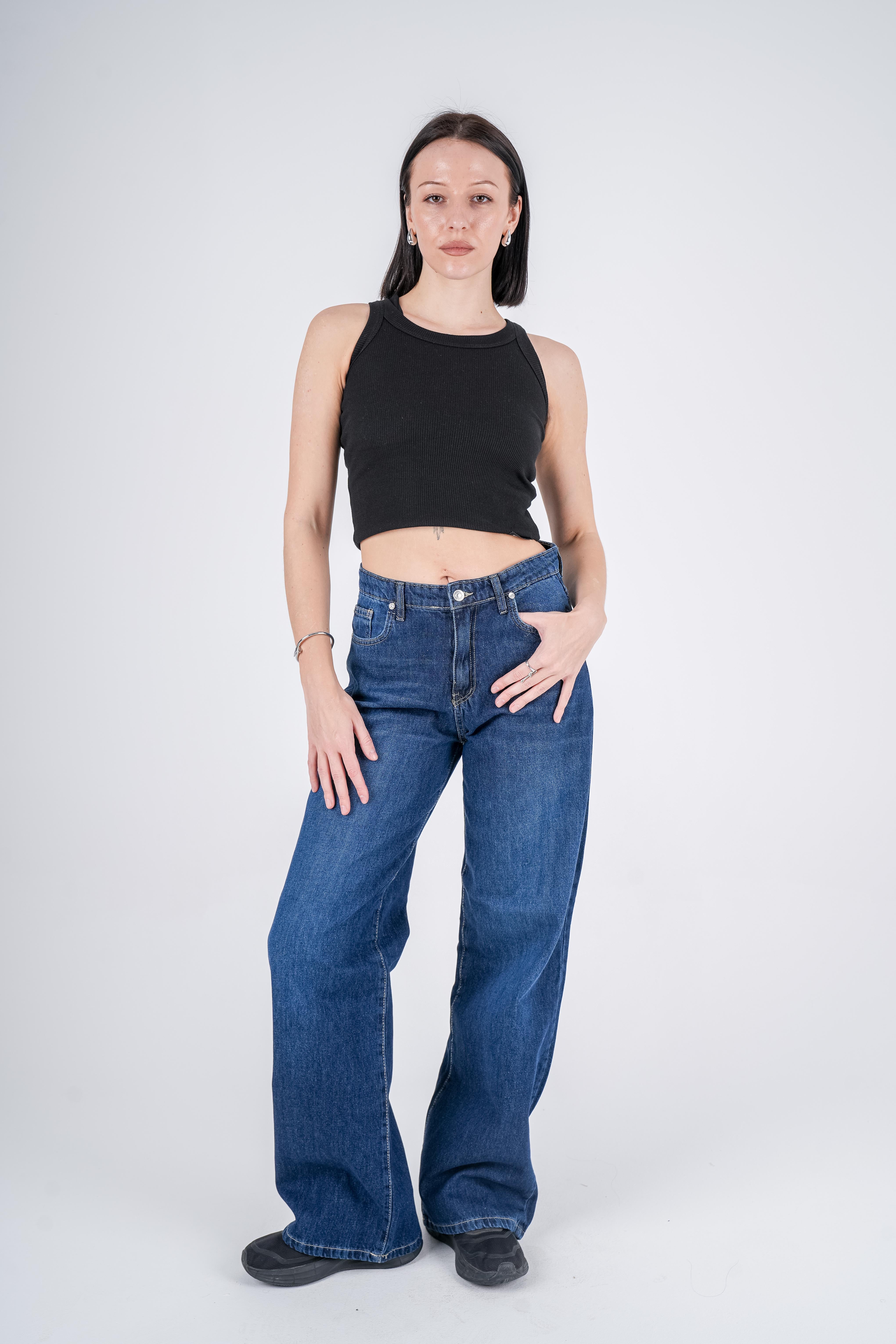 Basic Wide Leg Jeans High-Waist Dark Blue
