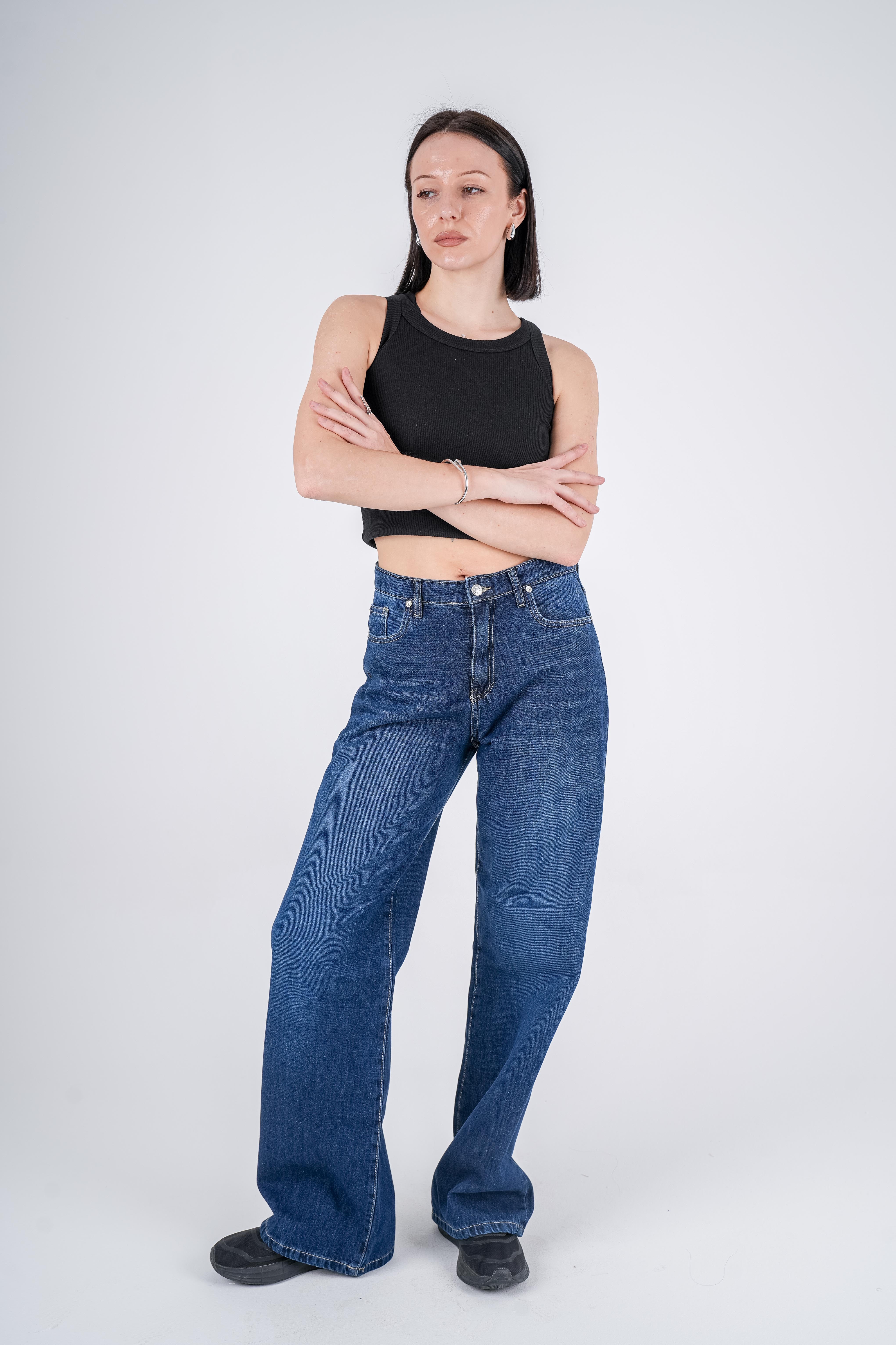 Basic Wide Leg Jeans High-Waist Dark Blue