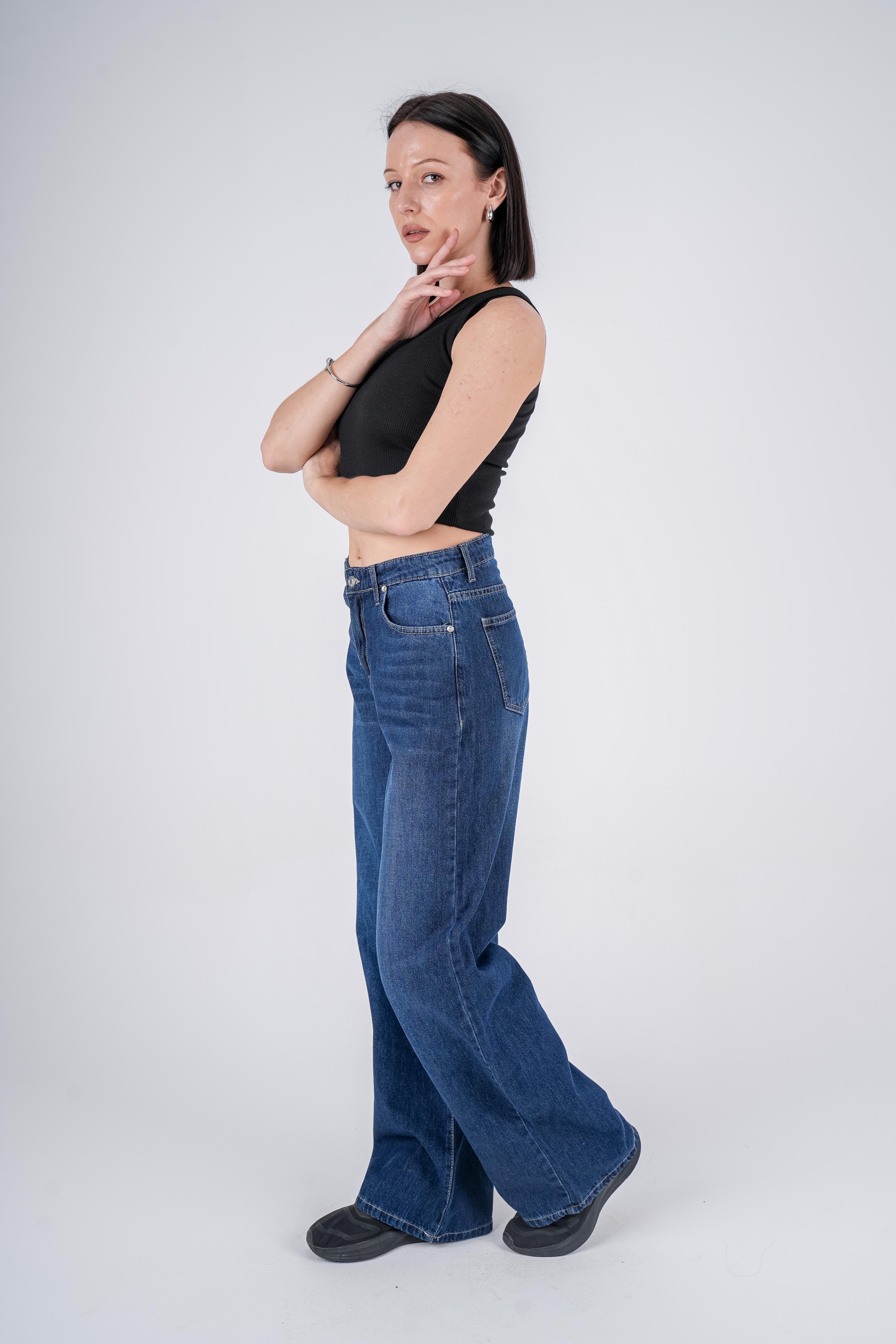 Basic Wide Leg Jeans High-Waist Dark Blue