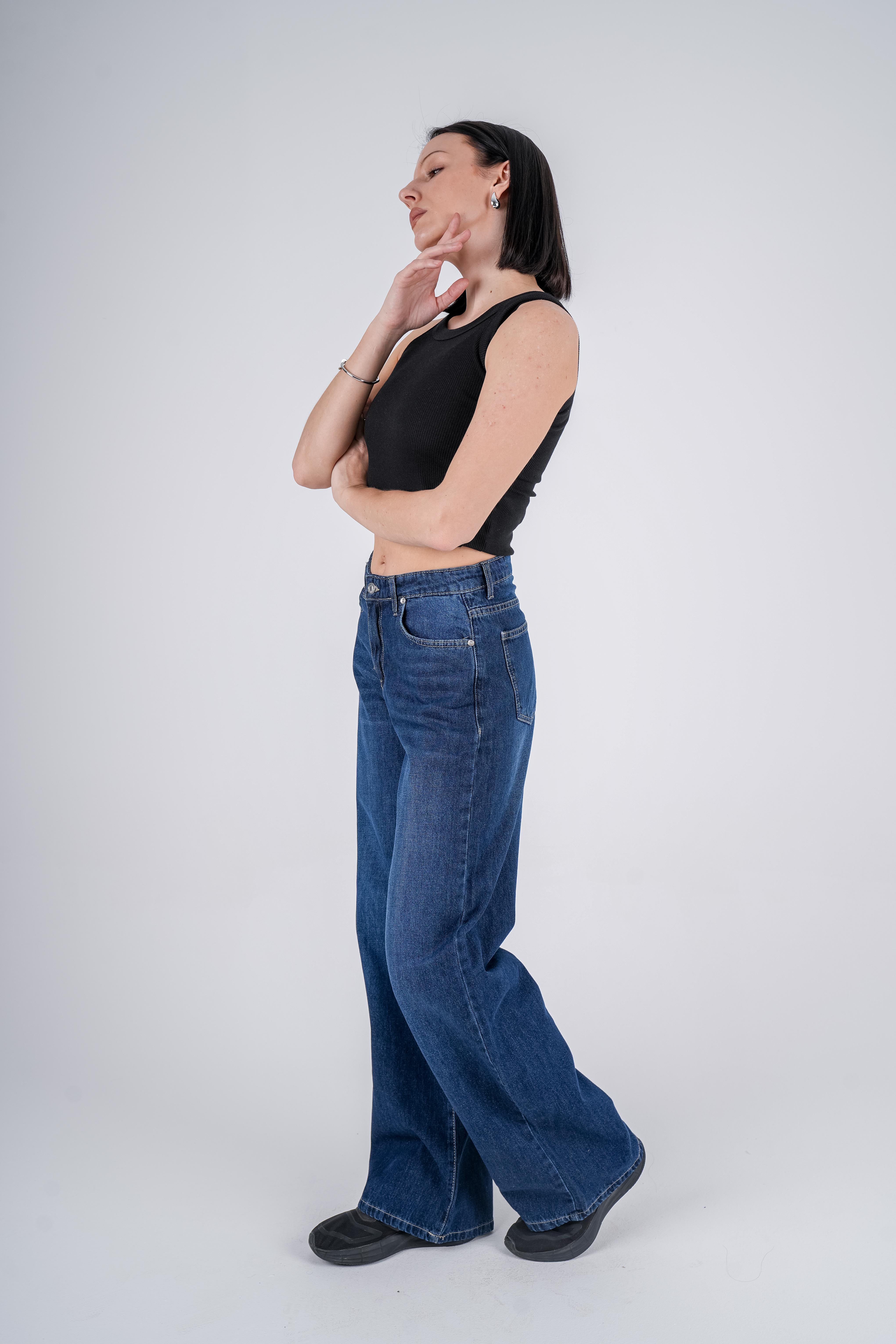 Basic Wide Leg Jeans High-Waist Dark Blue