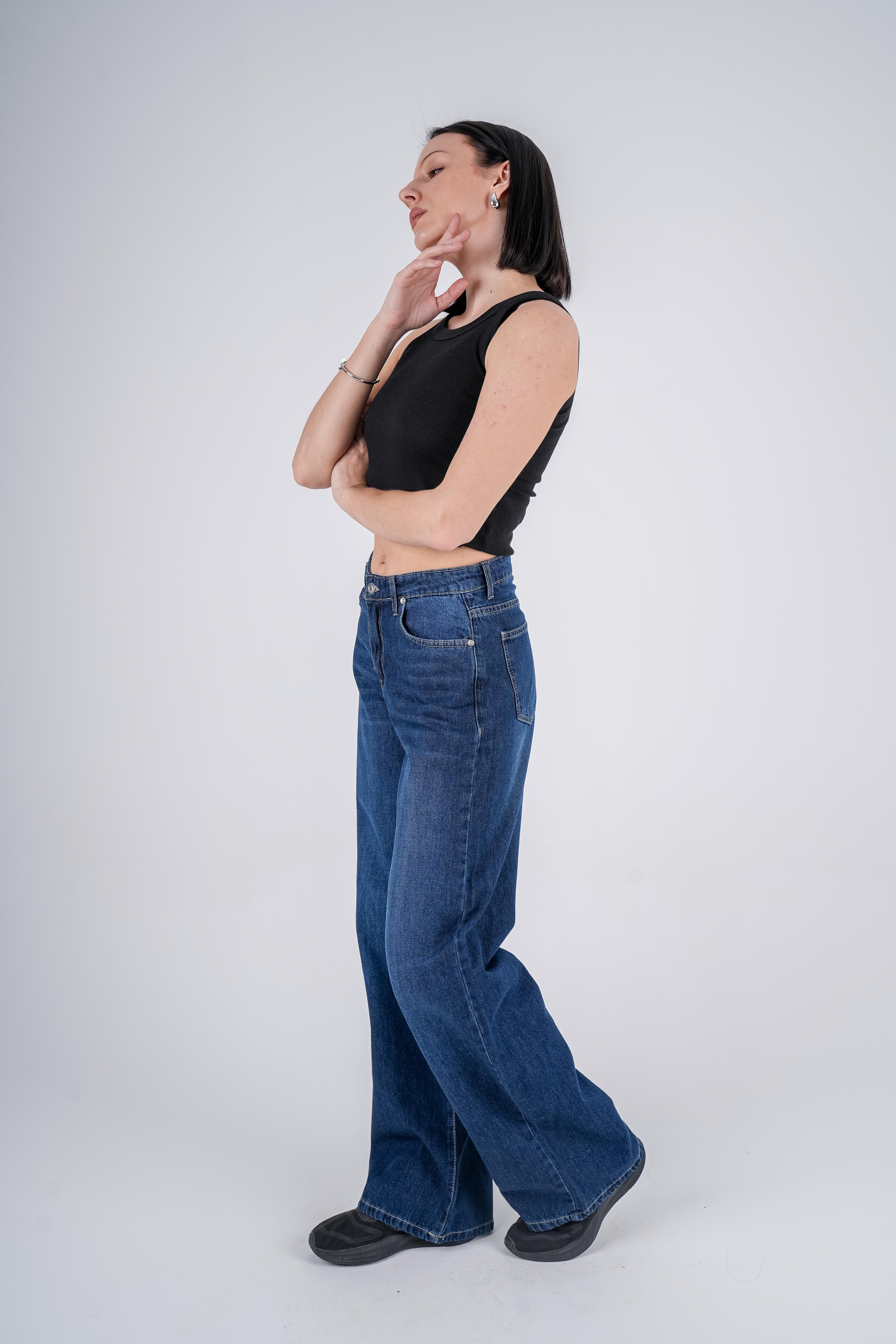 Basic Wide Leg Jeans High-Waist Dark Blue
