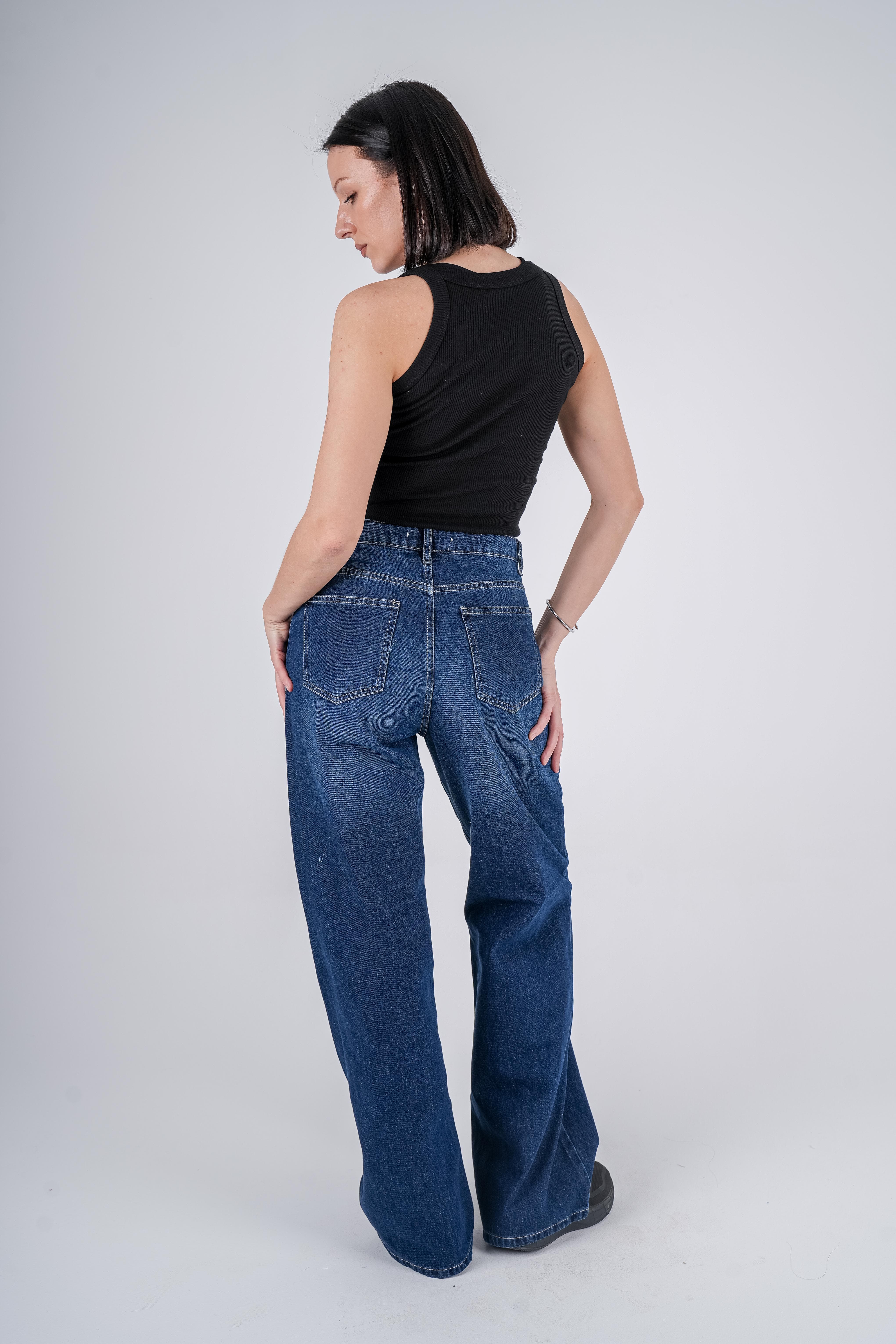 Basic Wide Leg Jeans High-Waist Dark Blue