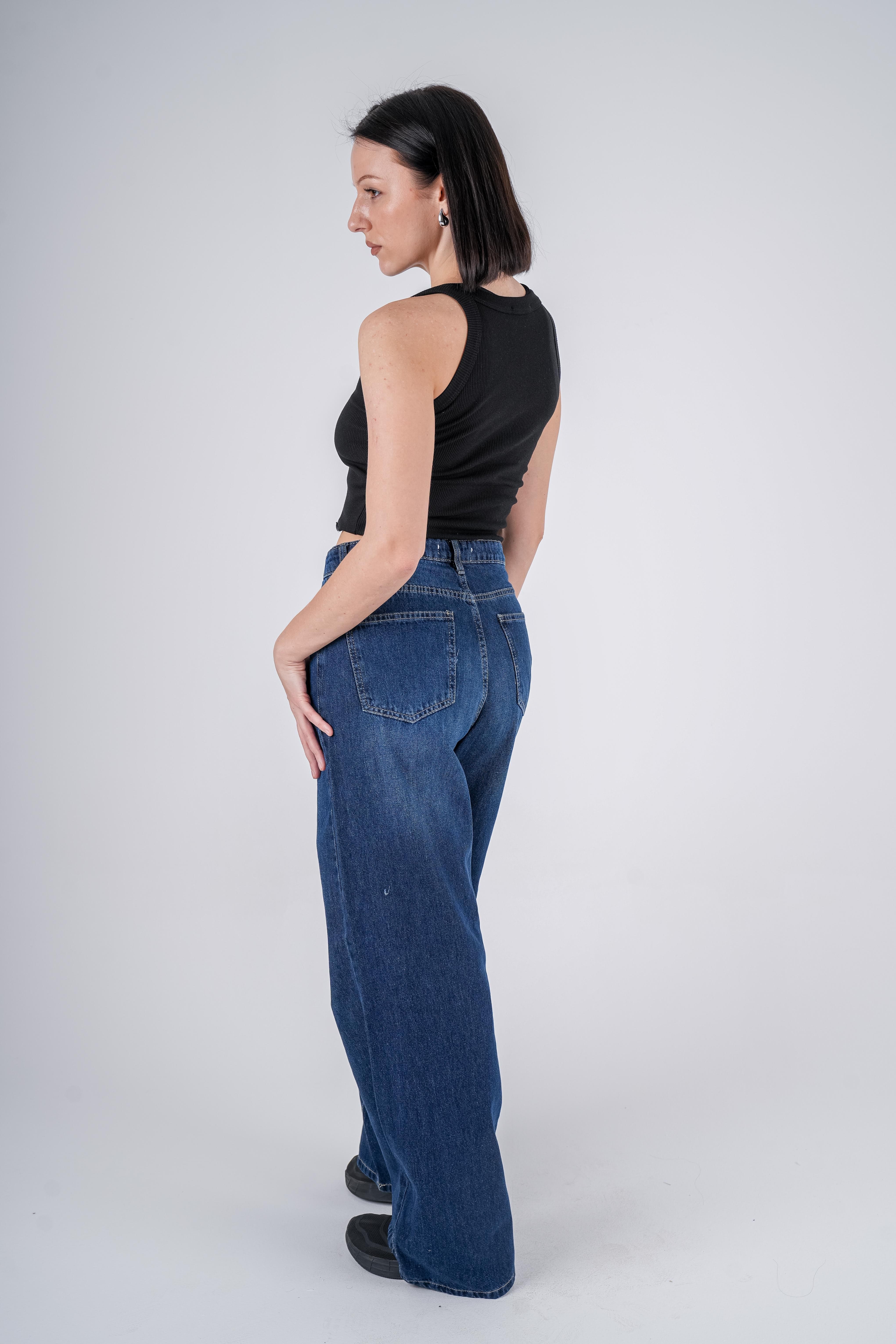 Basic Wide Leg Jeans High-Waist Dark Blue
